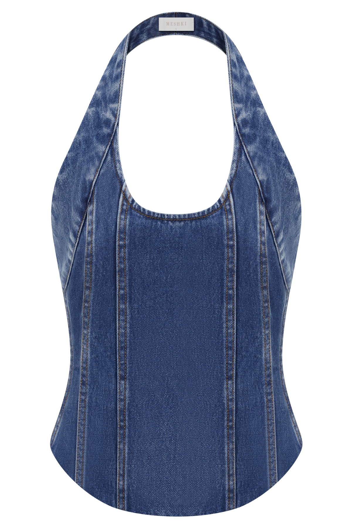 Meadow Denim Corset Halter Top - Dark Blue