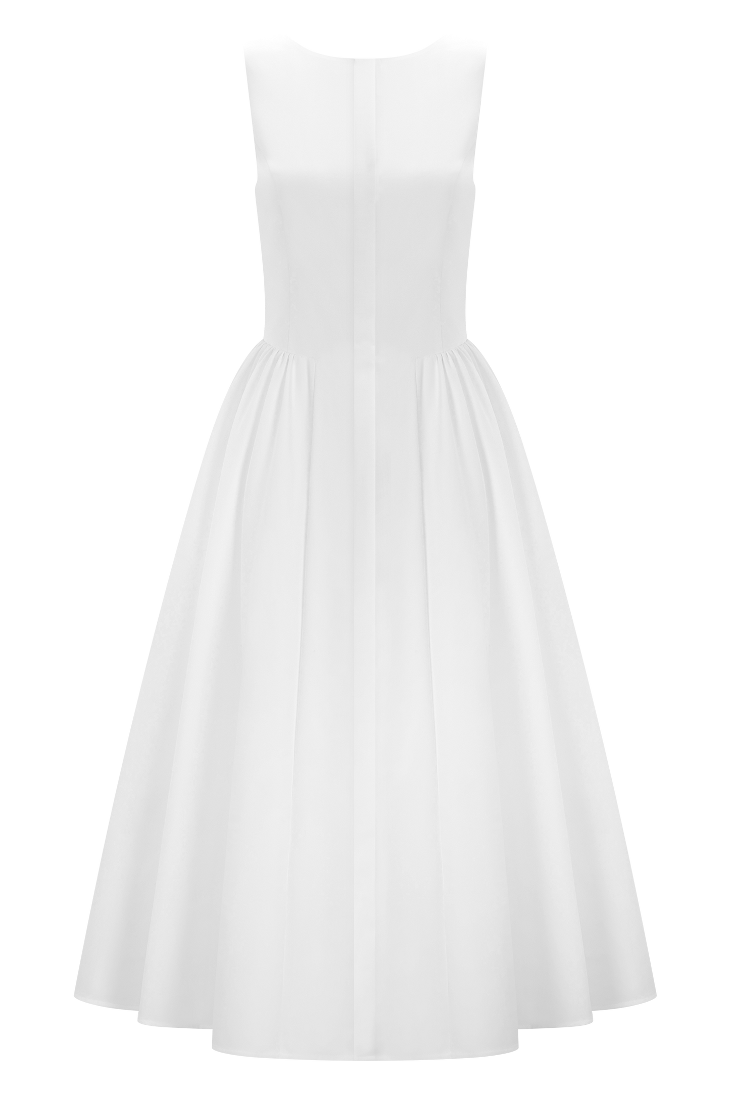 Monika Gathered Waist Cotton Midi Dress - White