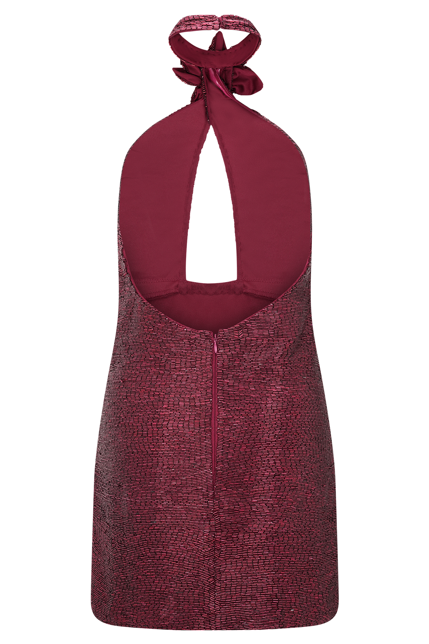 Nylah Beaded Halter Mini Dress - Burgundy