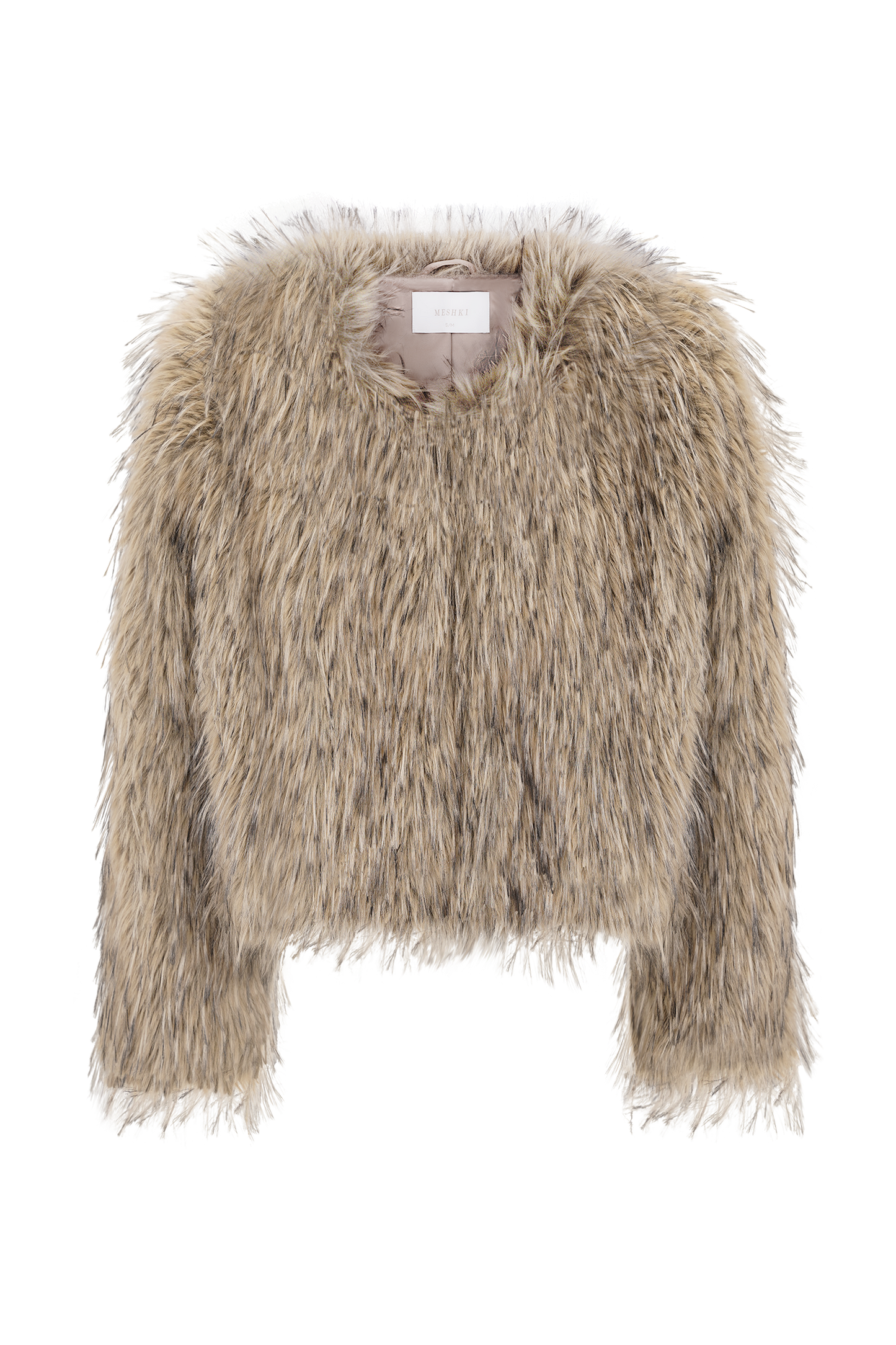 Ottie Mongolian Faux Fur Cropped Jacket - Brown Multi