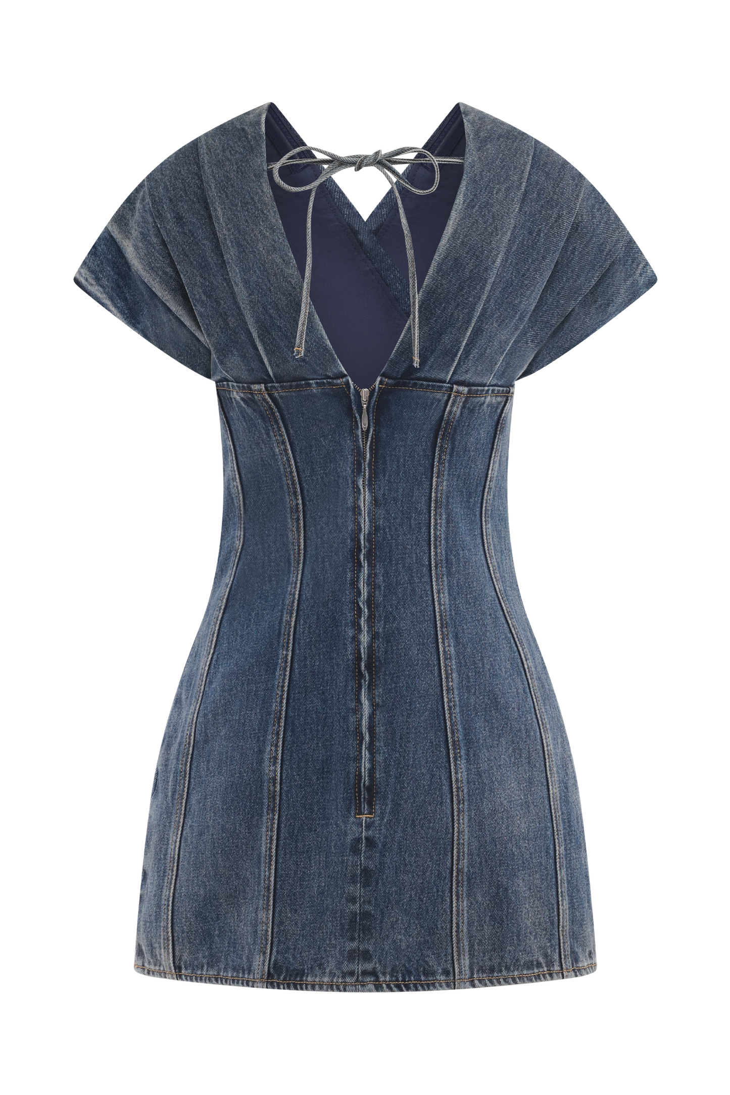 Pascale Off Shoulder Denim Mini Dress - Washed Dark Blue