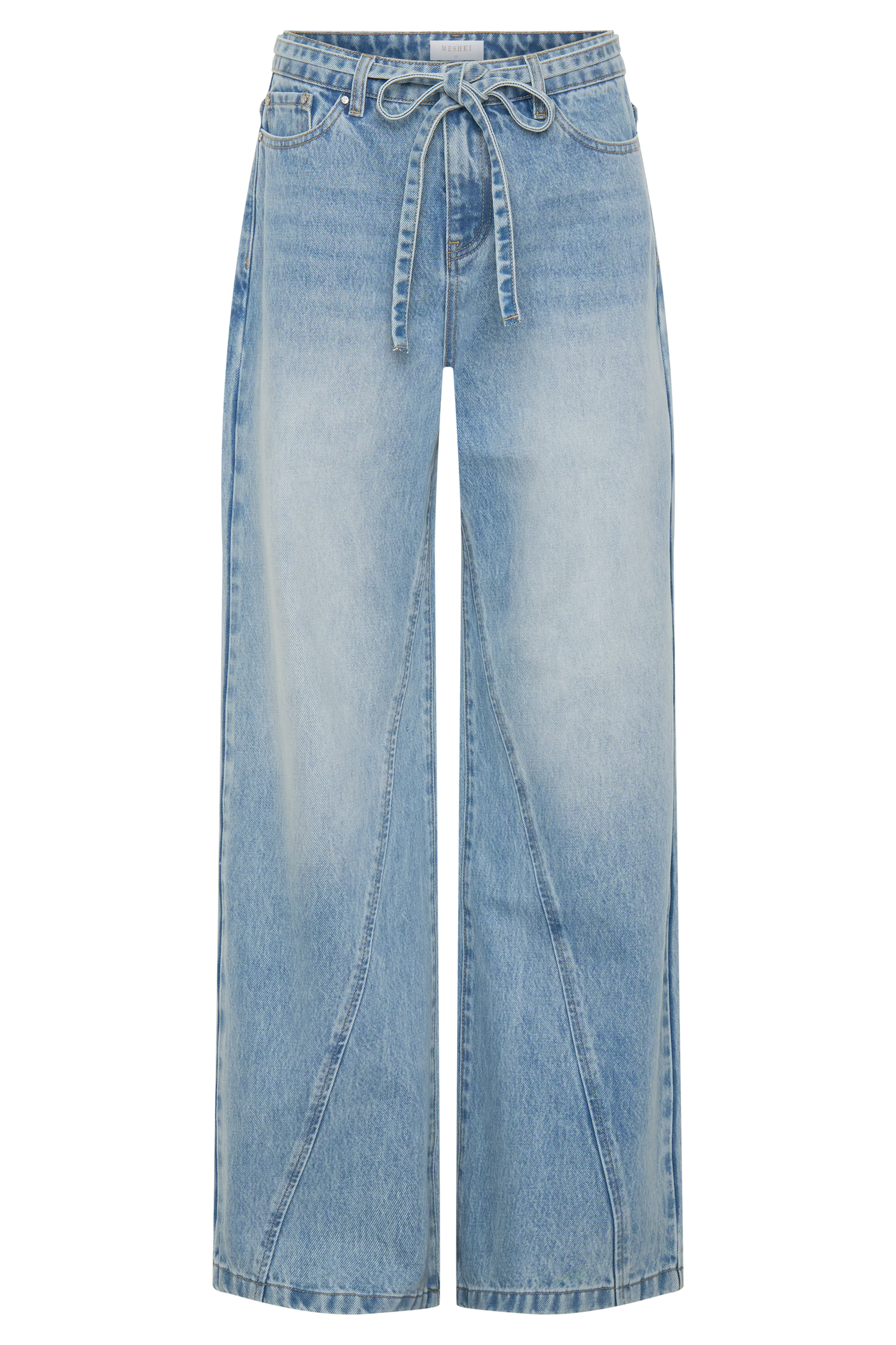 Perrie Mid Rise Straight Leg Tie Jeans - Washed Light Blue