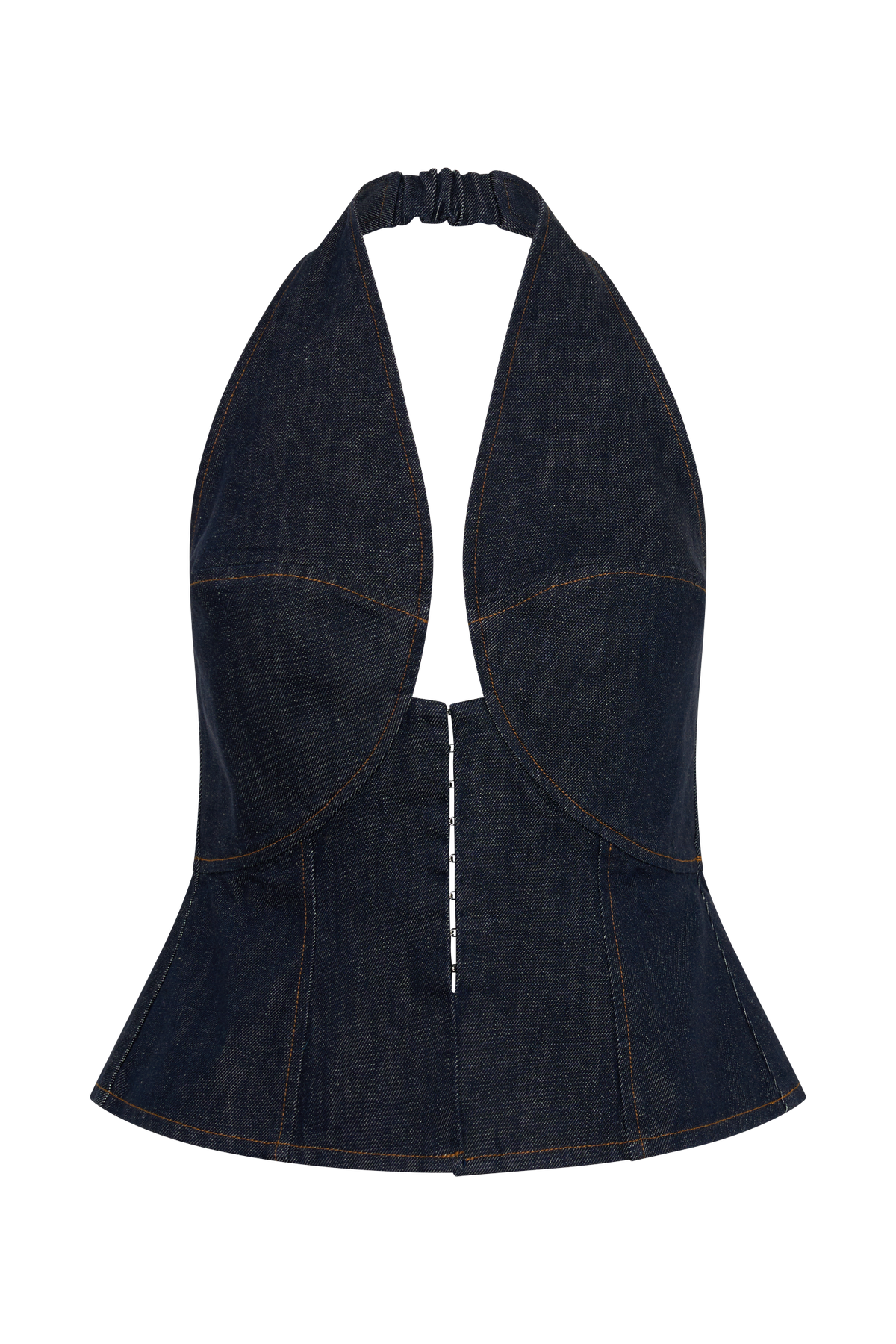 Rema Halter Longline Denim Top - Washed Indigo Blue