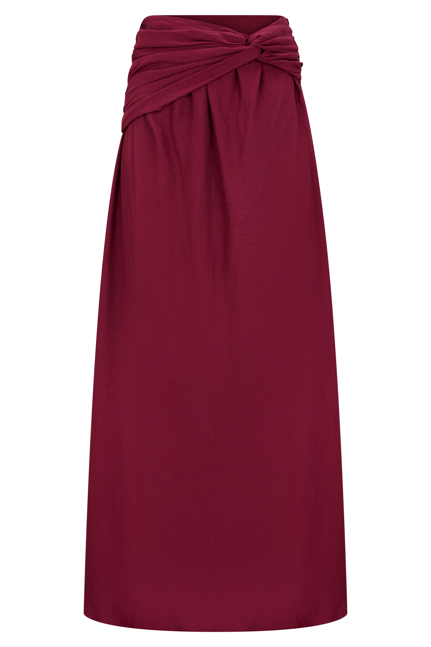 Scottie Gathered Linen Knot Maxi Skirt - Wine
