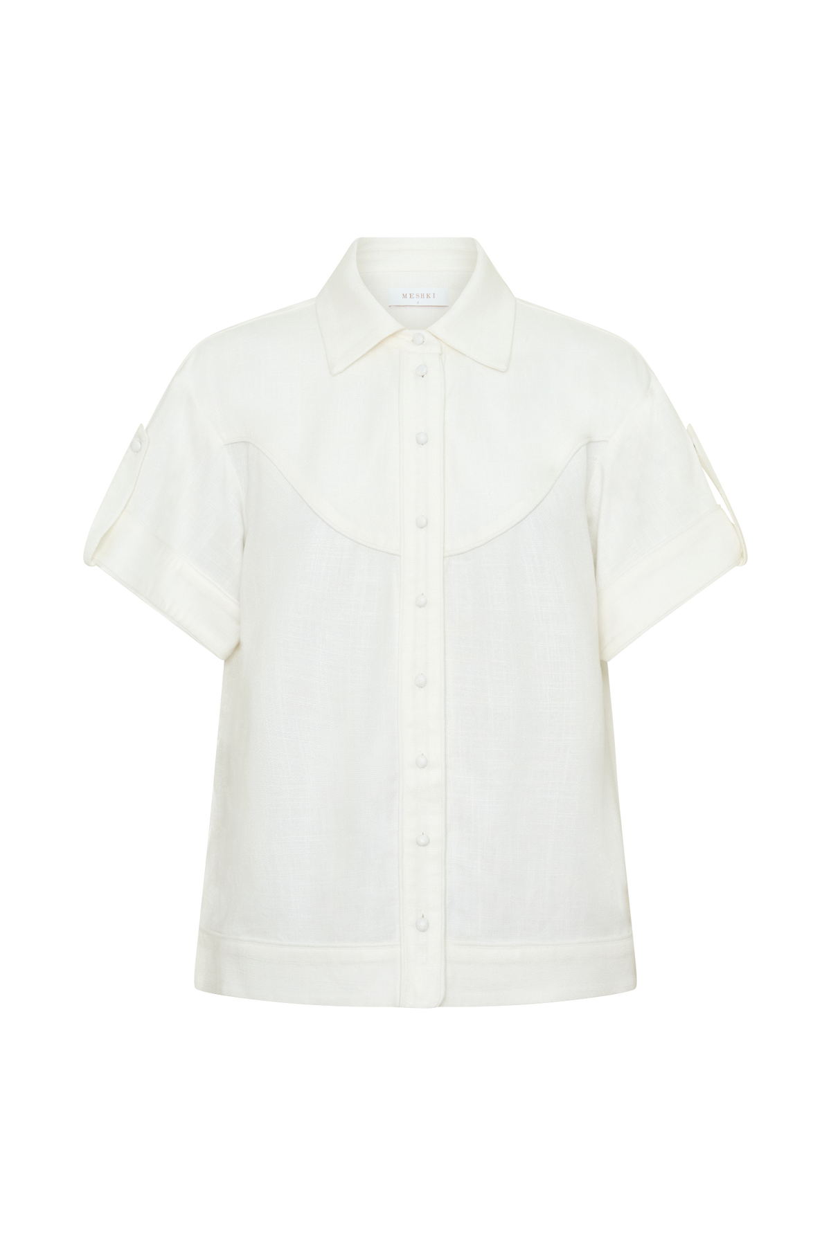 Selena Linen Short Sleeve Shirt - White