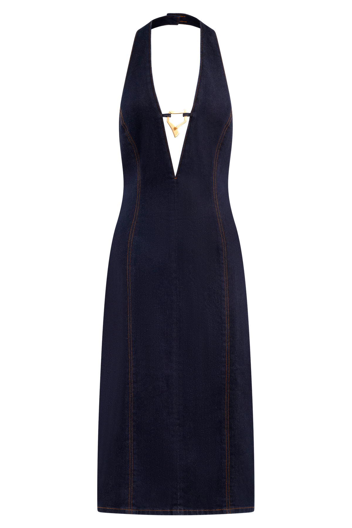 Shauna Denim Halter Midi Dress - Indigo Blue