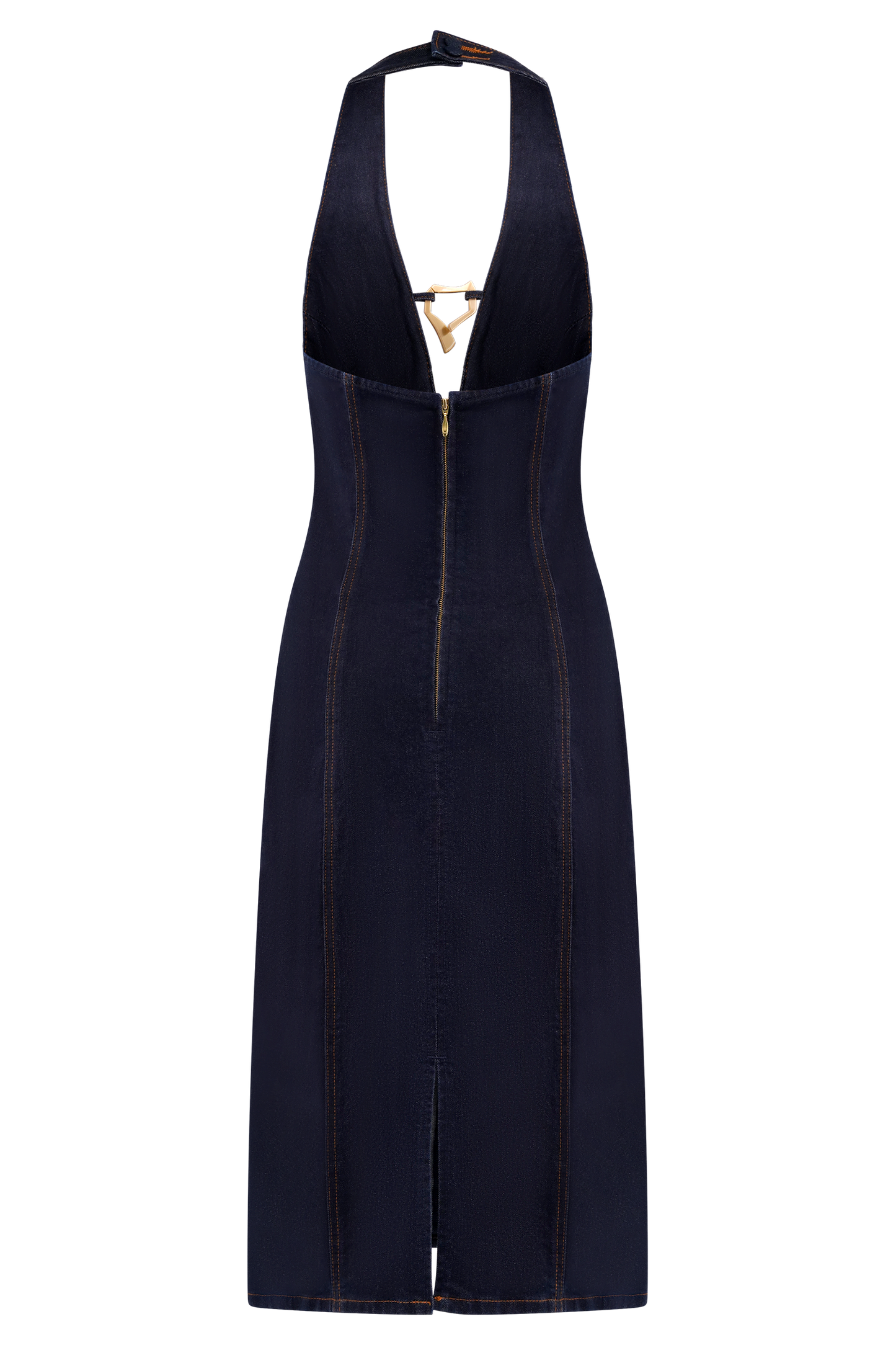 Shauna Denim Halter Midi Dress - Indigo Blue