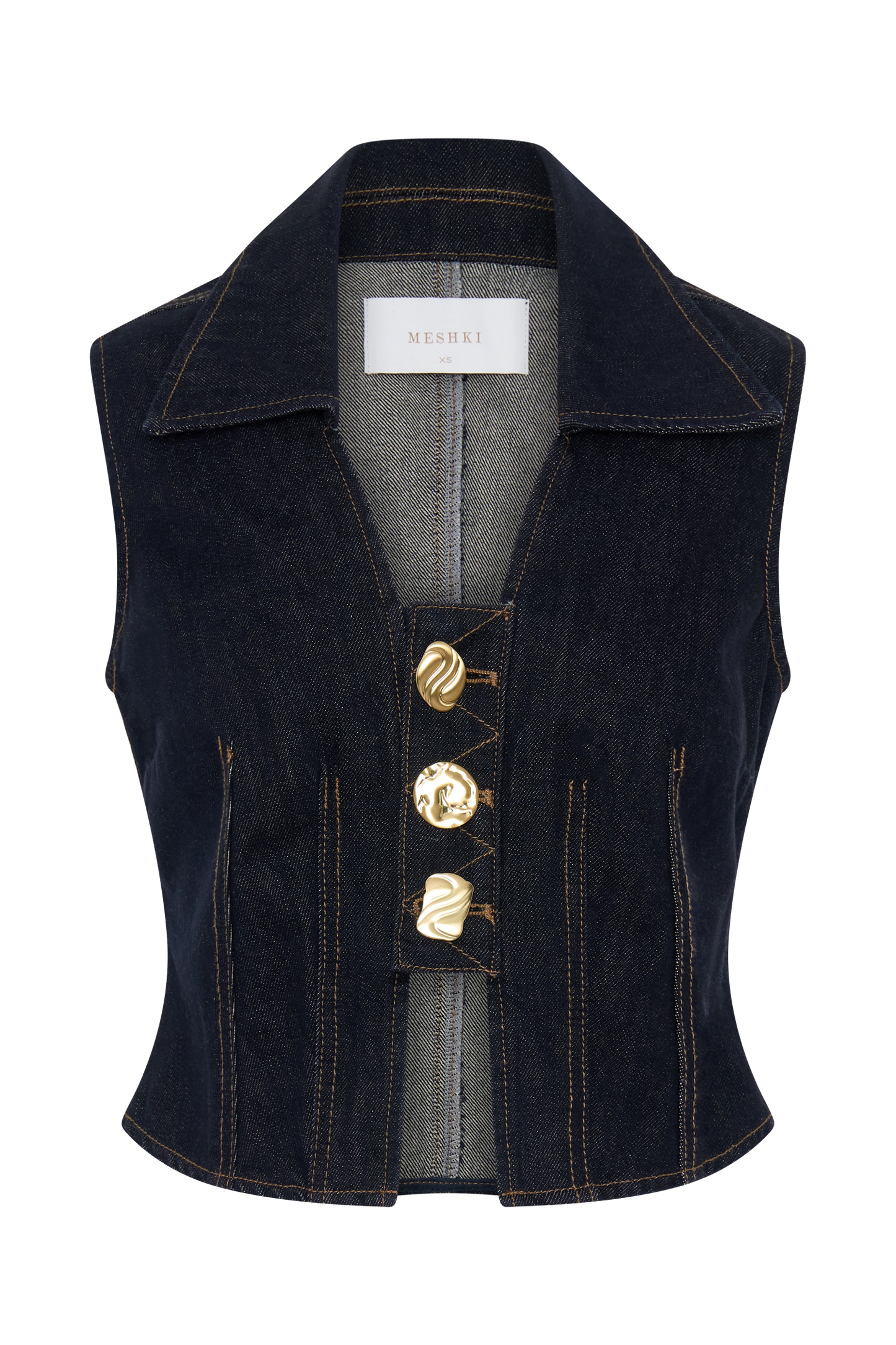 Shona Denim Vest With Decorative Buttons - Washed Indigo Blue