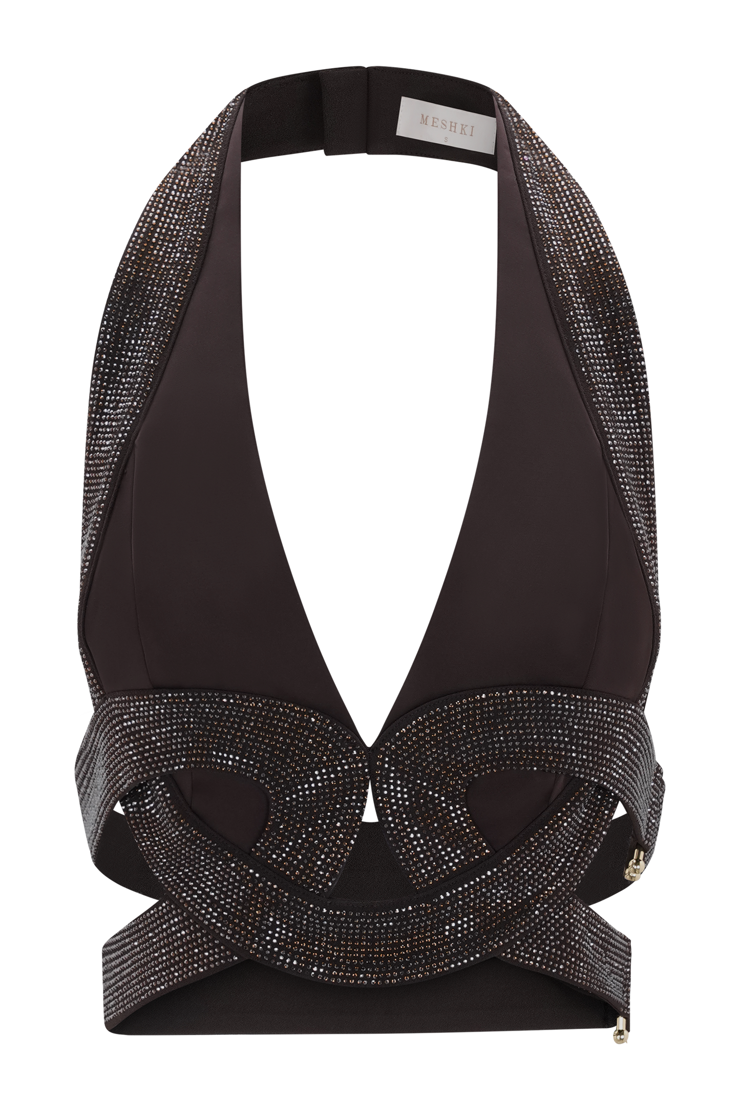 Siren Satin And Diamante Halter Top - Dark Chocolate