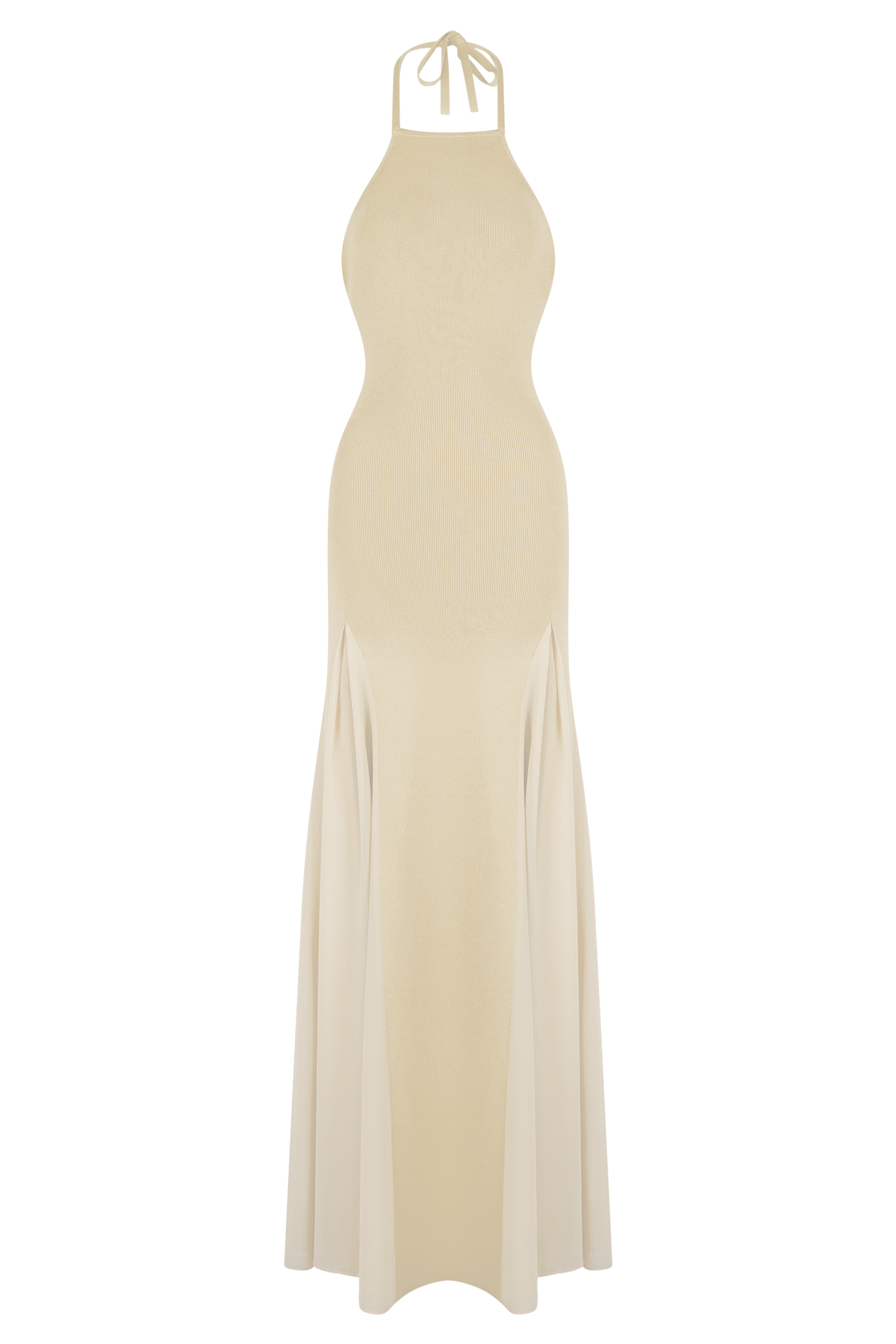 Soleil Knit And Mesh Halter Maxi Dress - Cream