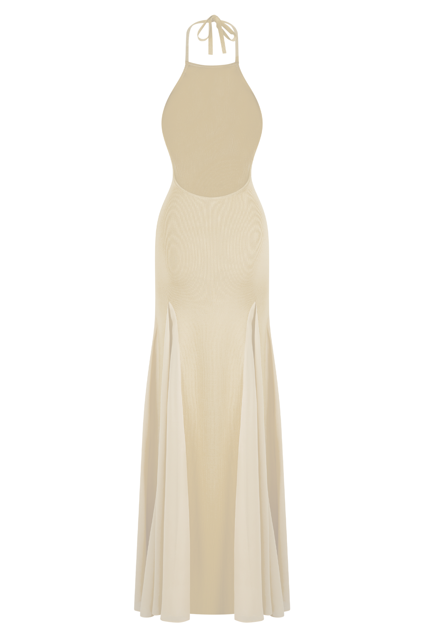 Soleil Knit And Mesh Halter Maxi Dress - Cream