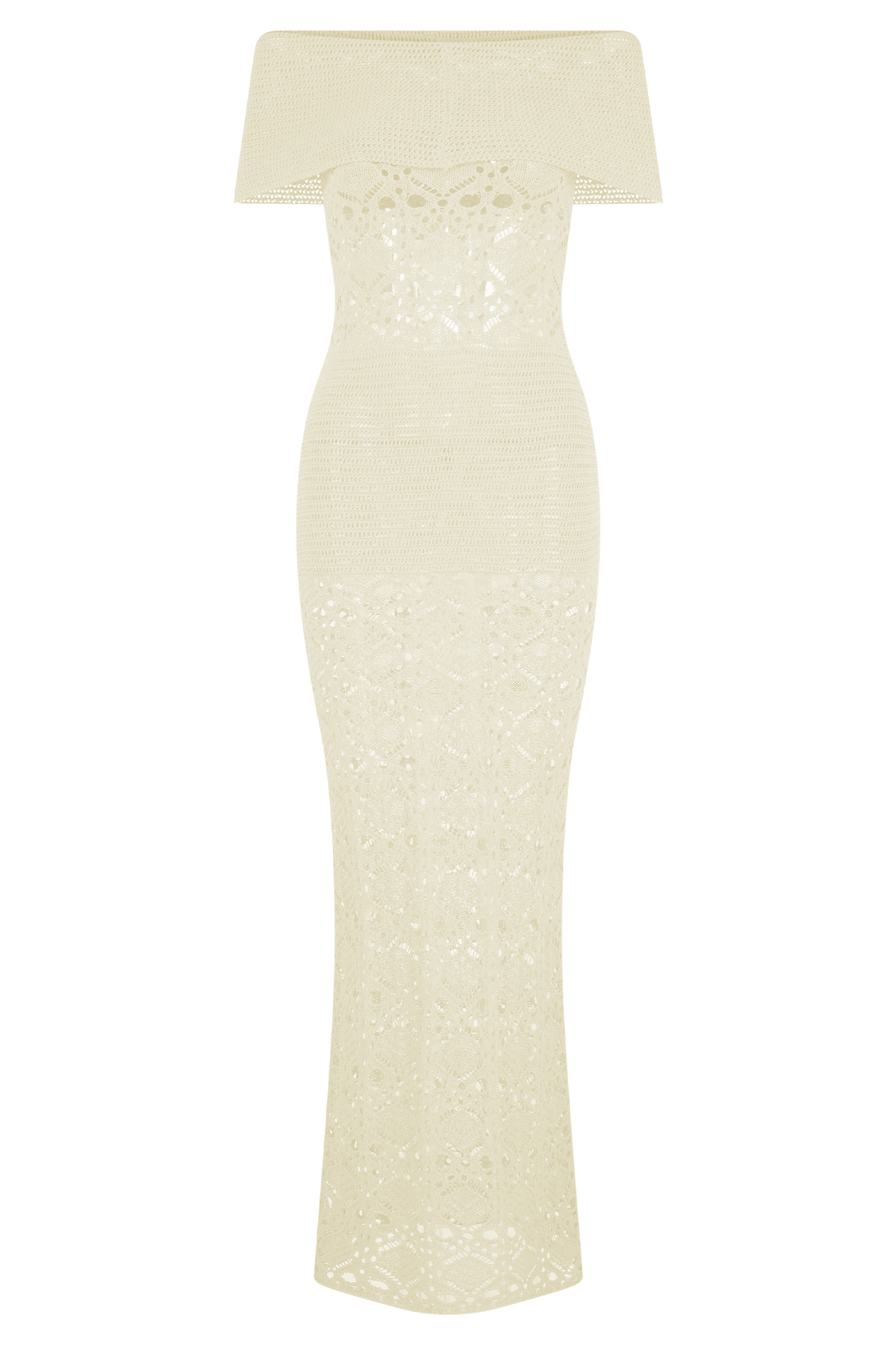 Solstice Off Shoulder Crochet Knit Maxi Dress - Ivory