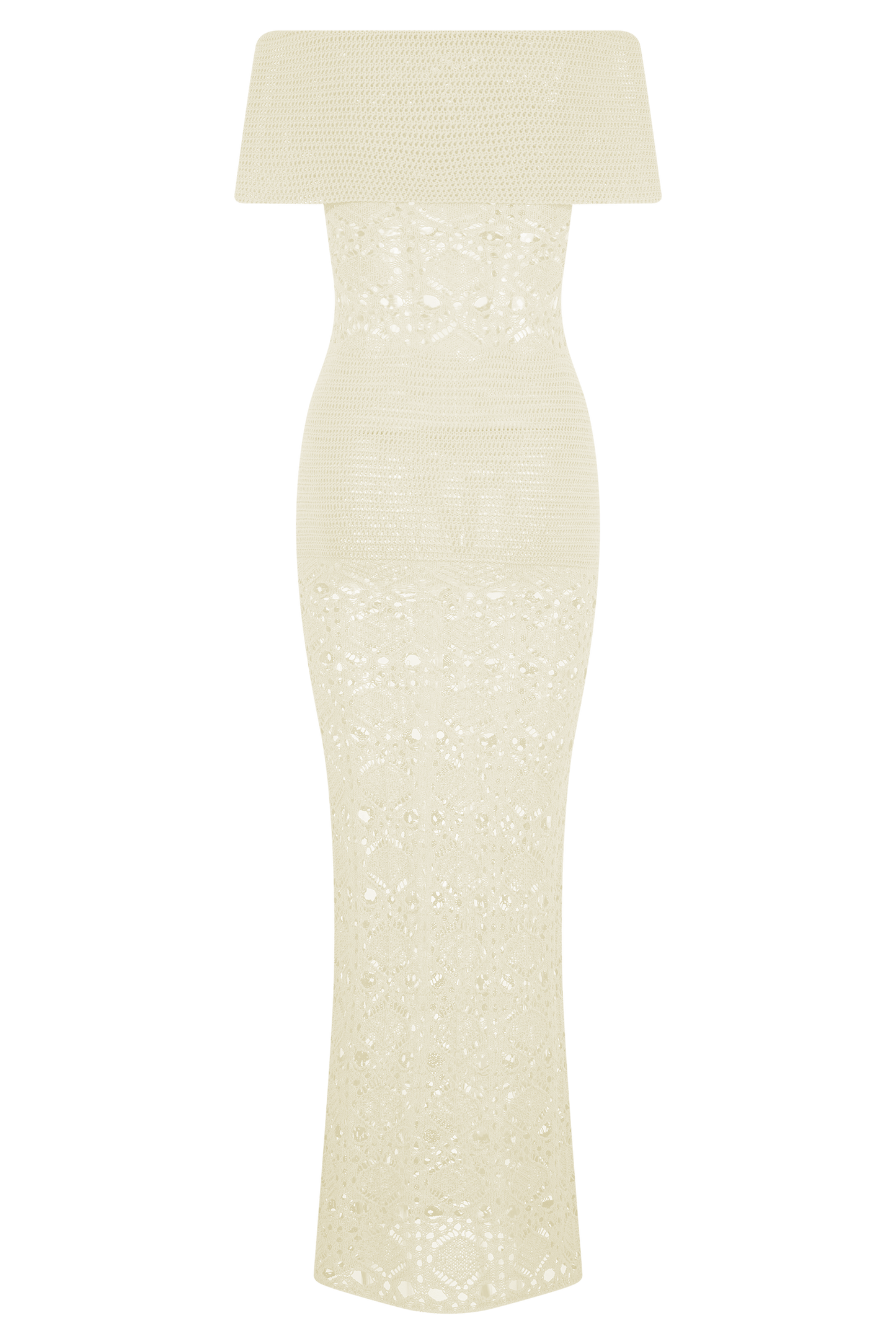 Solstice Off Shoulder Crochet Knit Maxi Dress - Ivory