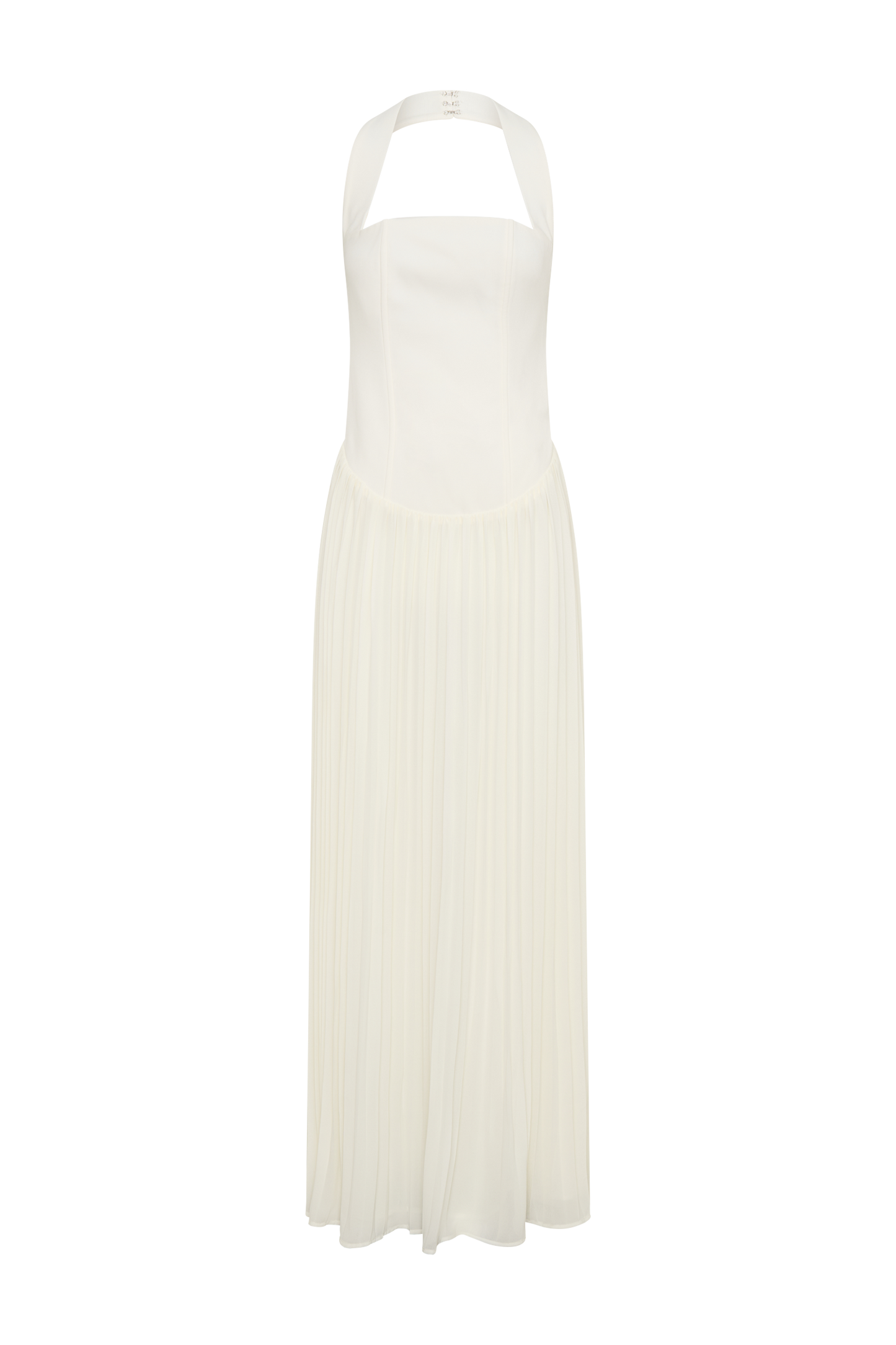 Stacie Pleated Halter Maxi Dress - Ivory
