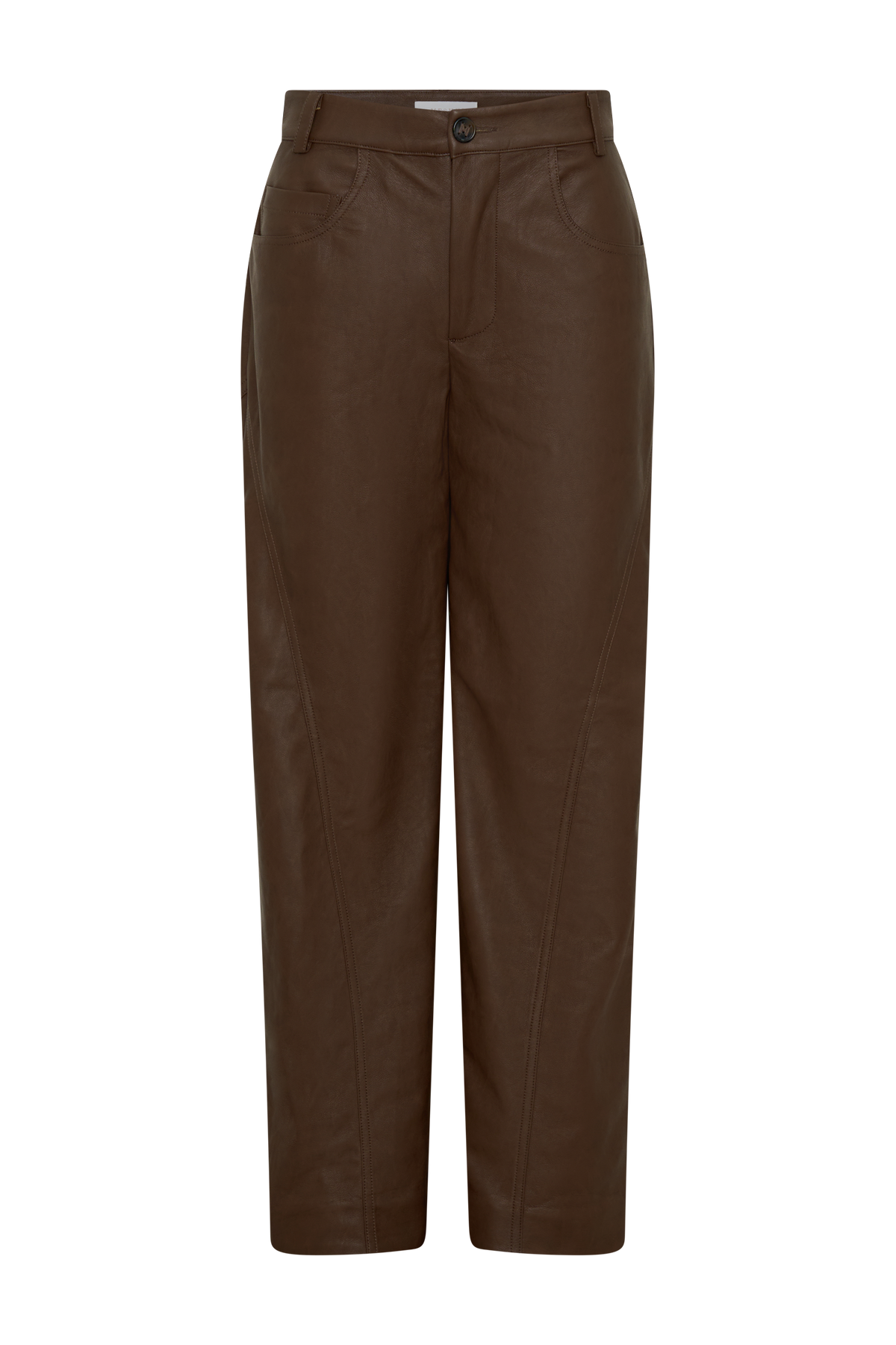 Theo Faux Leather Mid Rise Pants - Dark Chocolate