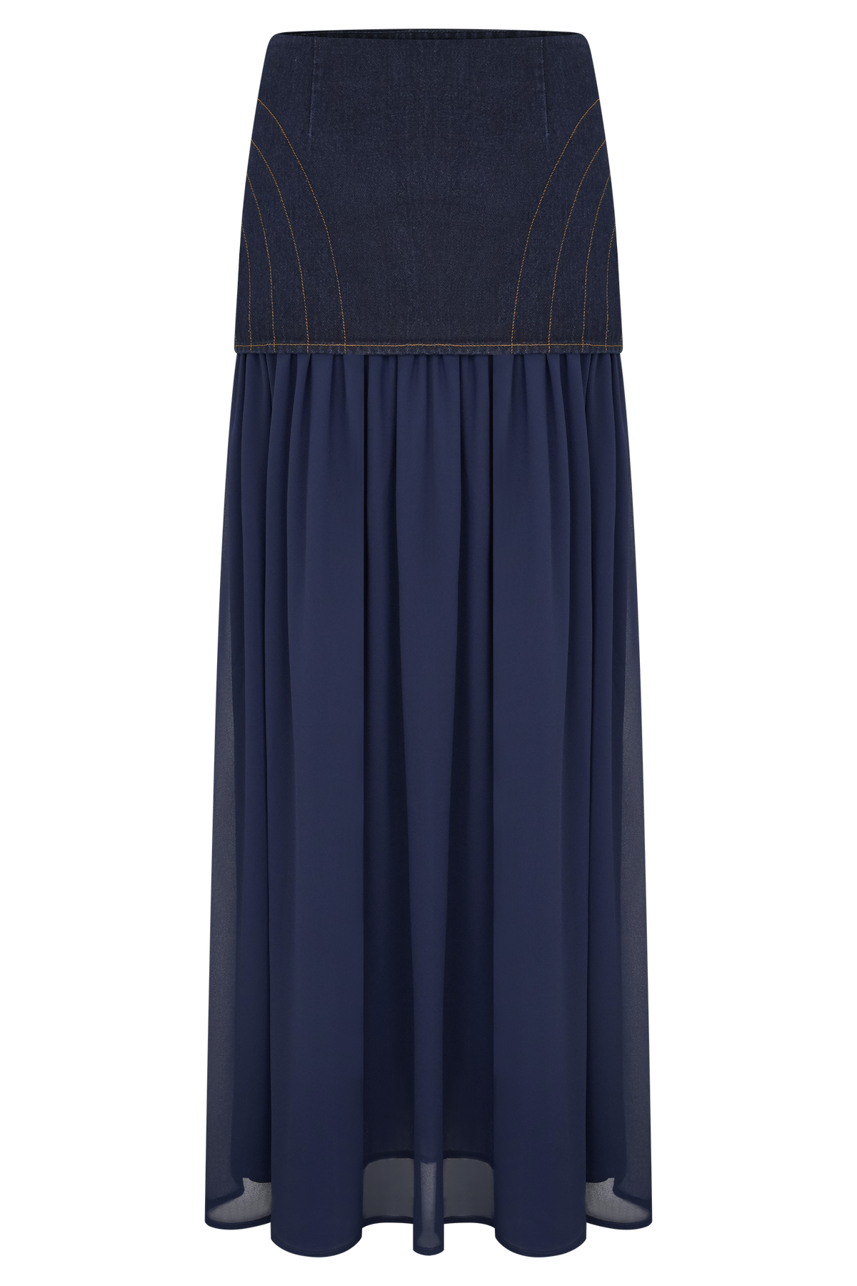 Tully Chiffon Denim Maxi Skirt - Indigo Blue
