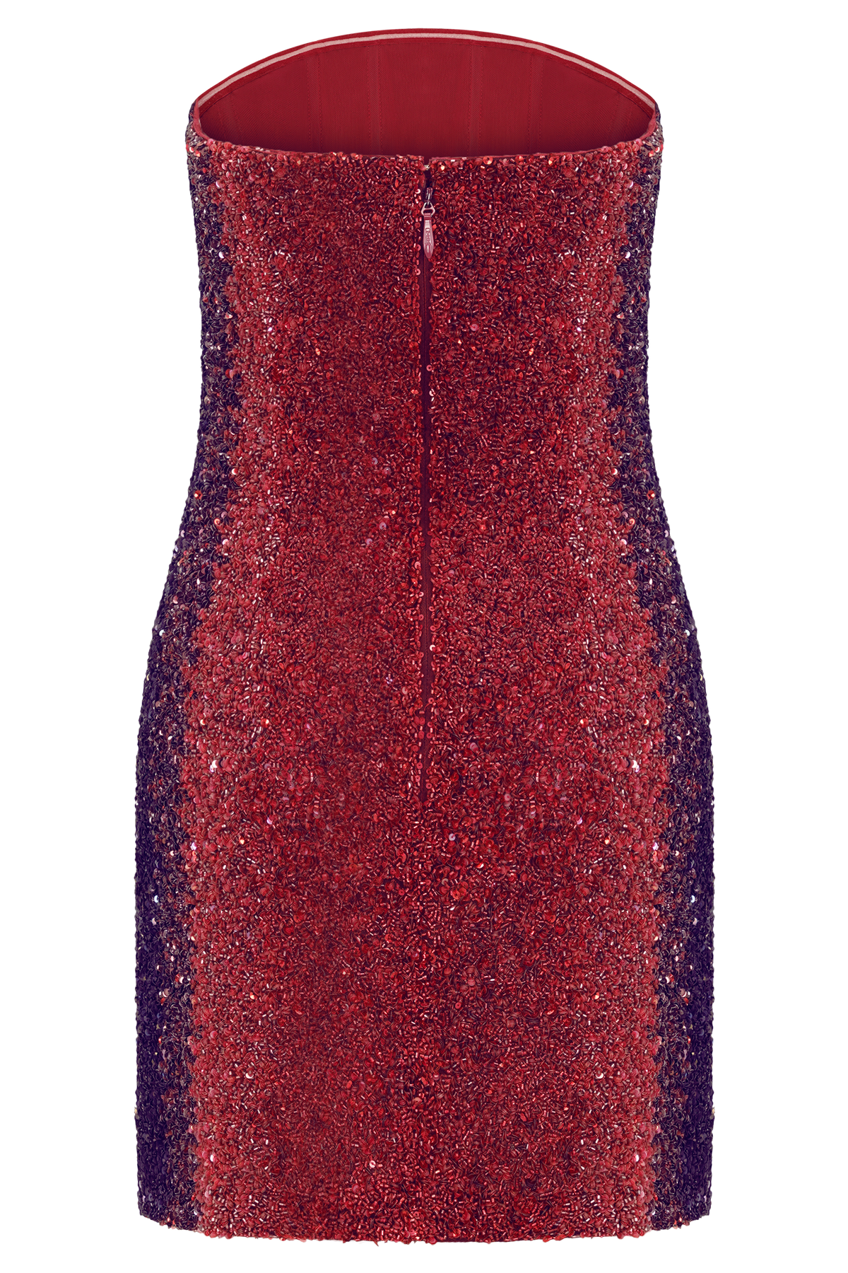 Zander Hand Beaded Strapless Mini Dress - Red Ombre