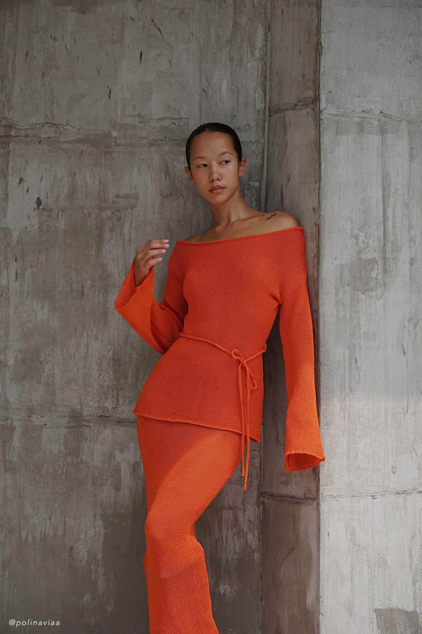 Reagan Off Shoulder Knit Top - Orange