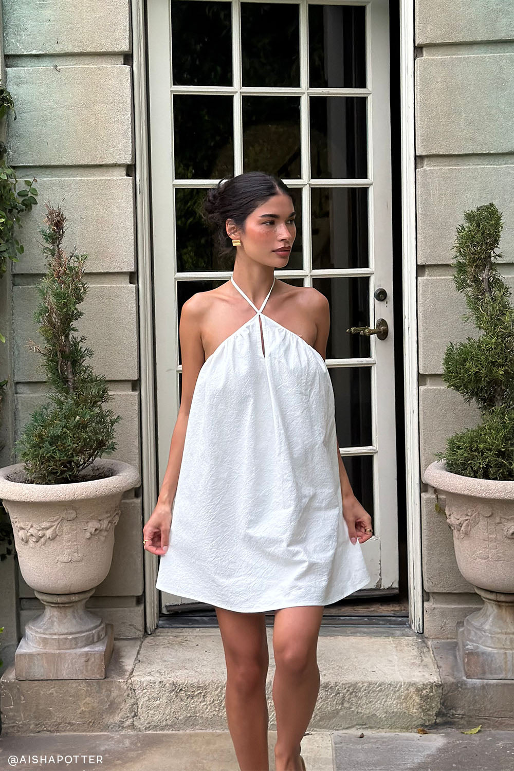 Sonja Keyhole Halter Cotton Mini Dress - White