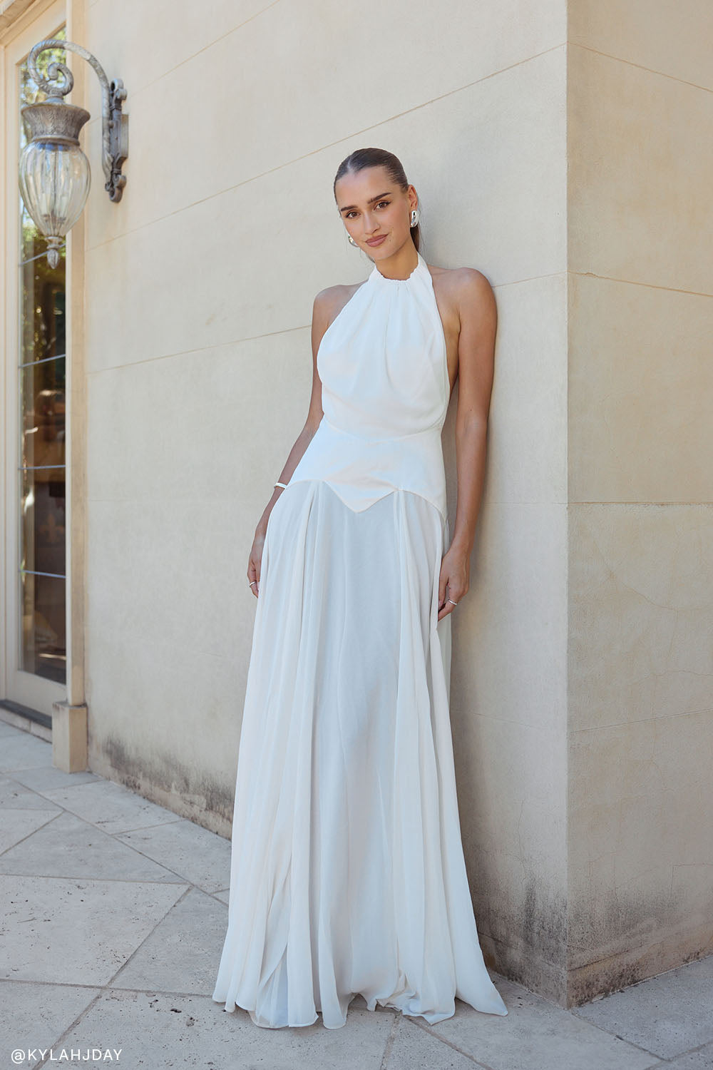 Susan Chiffon Halter Maxi Dress - Ivory | MESHKI US Susan Chiffon Halter Maxi Dress - Ivory | MESHKI US