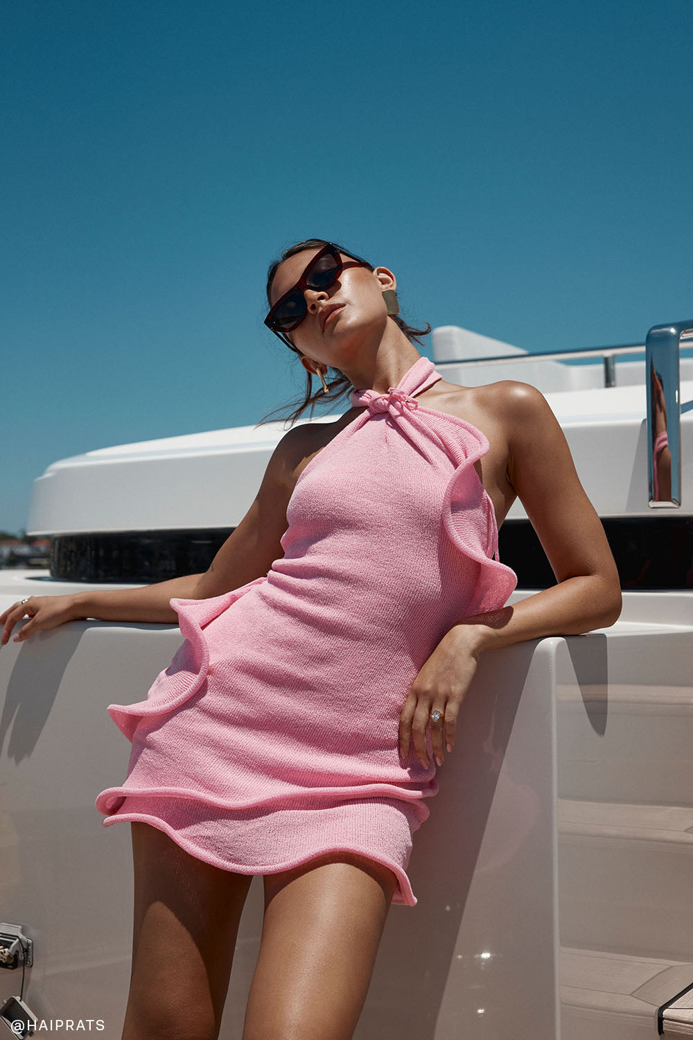 Caprice Halter Knit Mini Dress / Bubblegum Pink | MESHKI