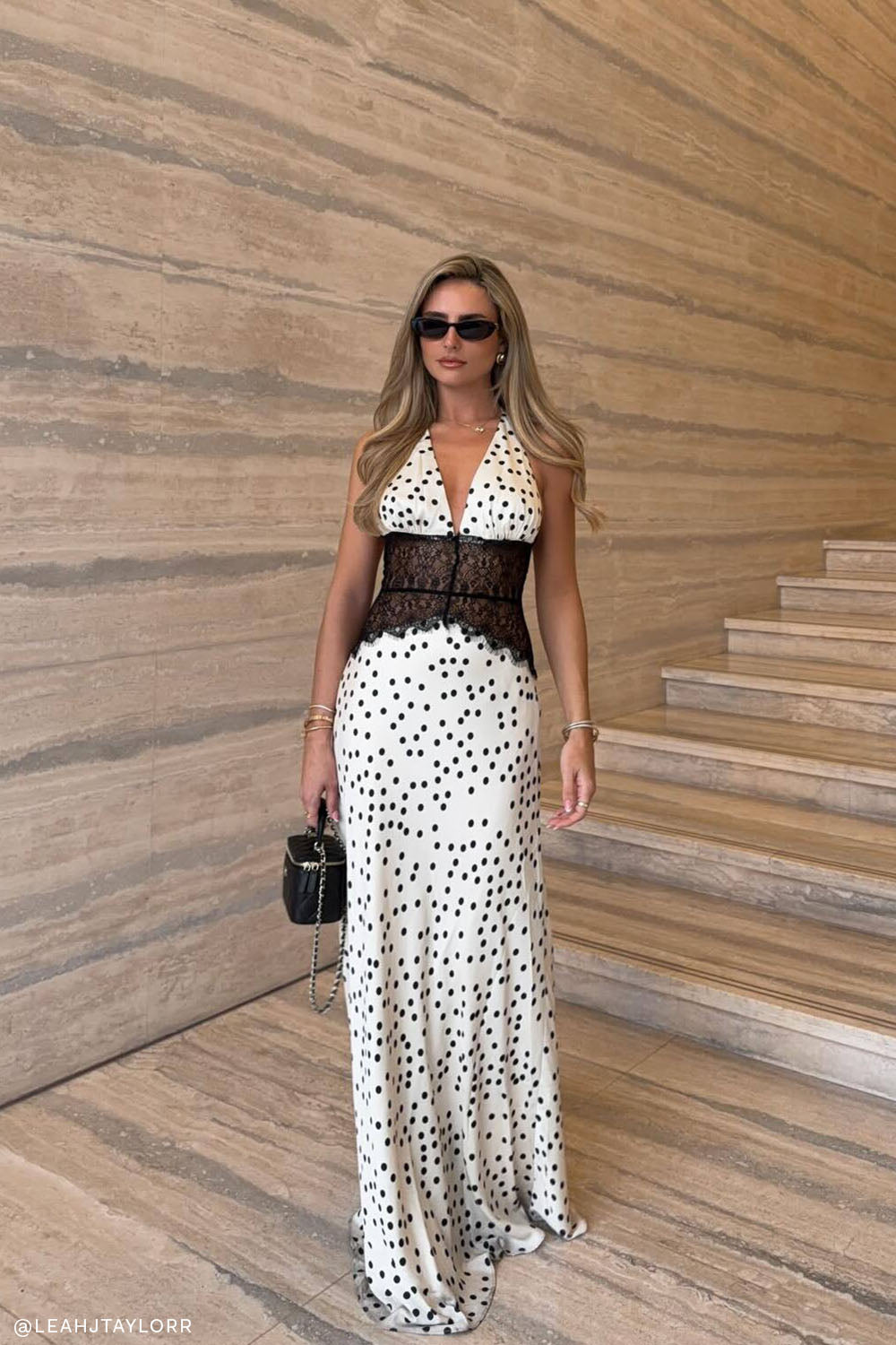 Dinah Lace And Satin Maxi Dress - Polkadot | MESHKI US