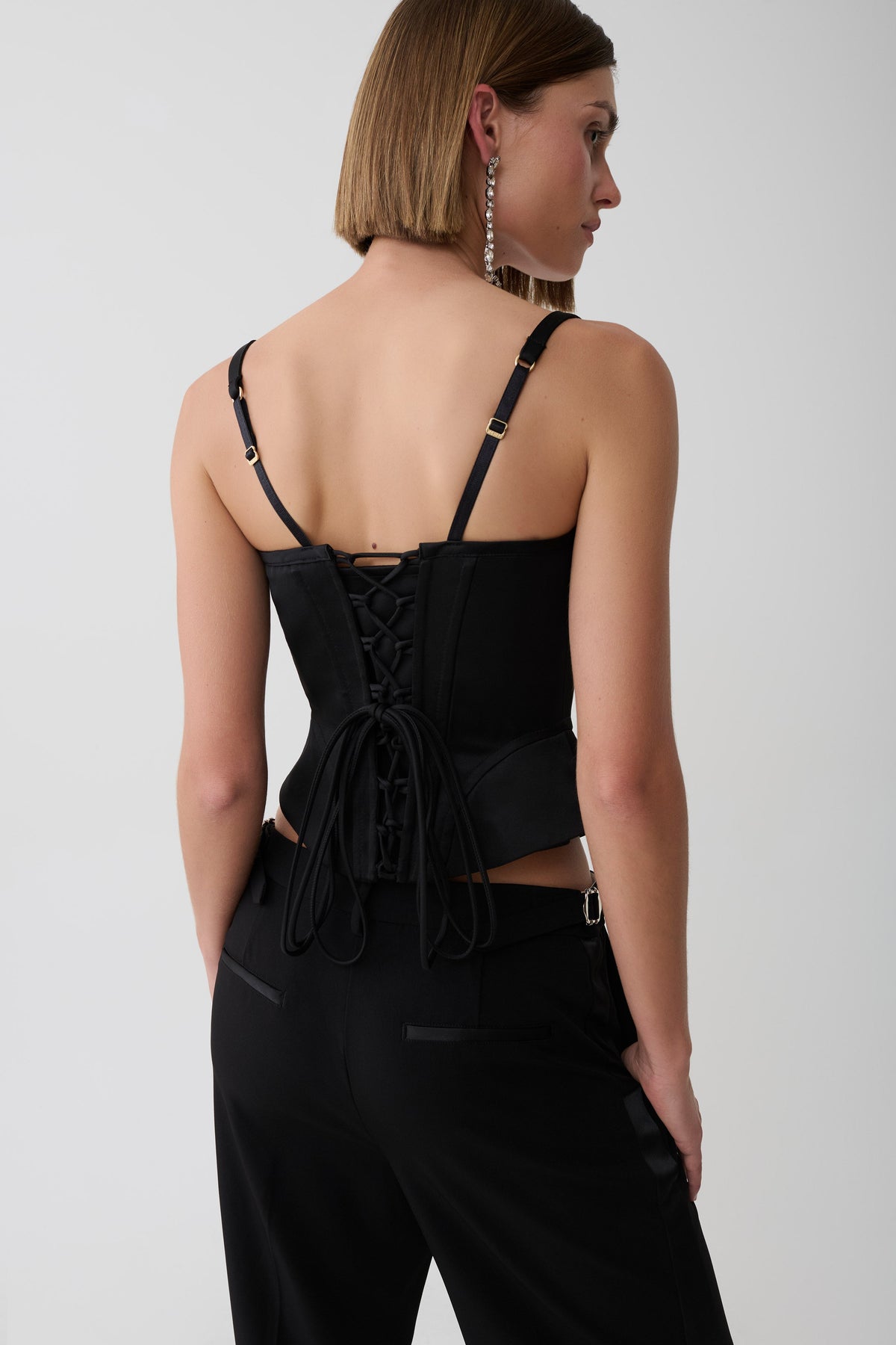 Melina Satin Peplum Corset Top - Black