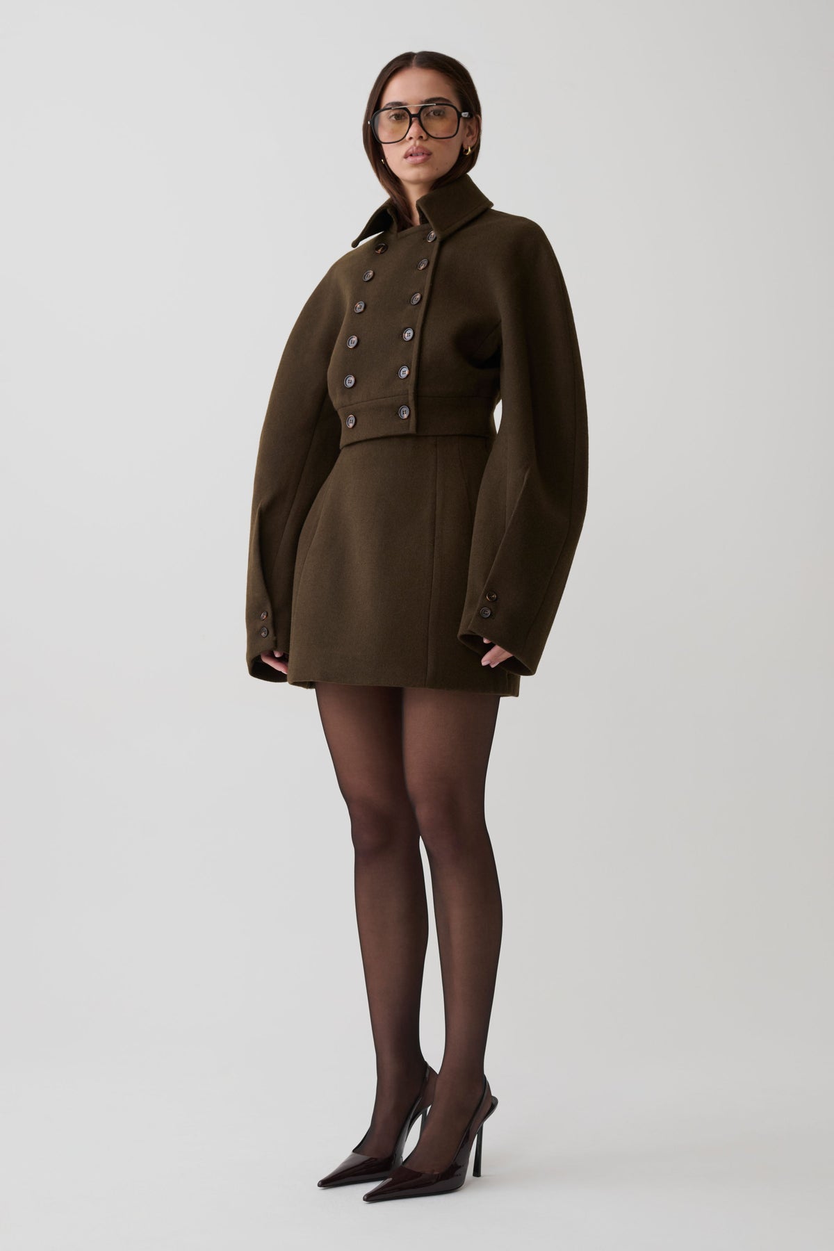Jemima Wool Blend Cropped Jacket - Chocolate