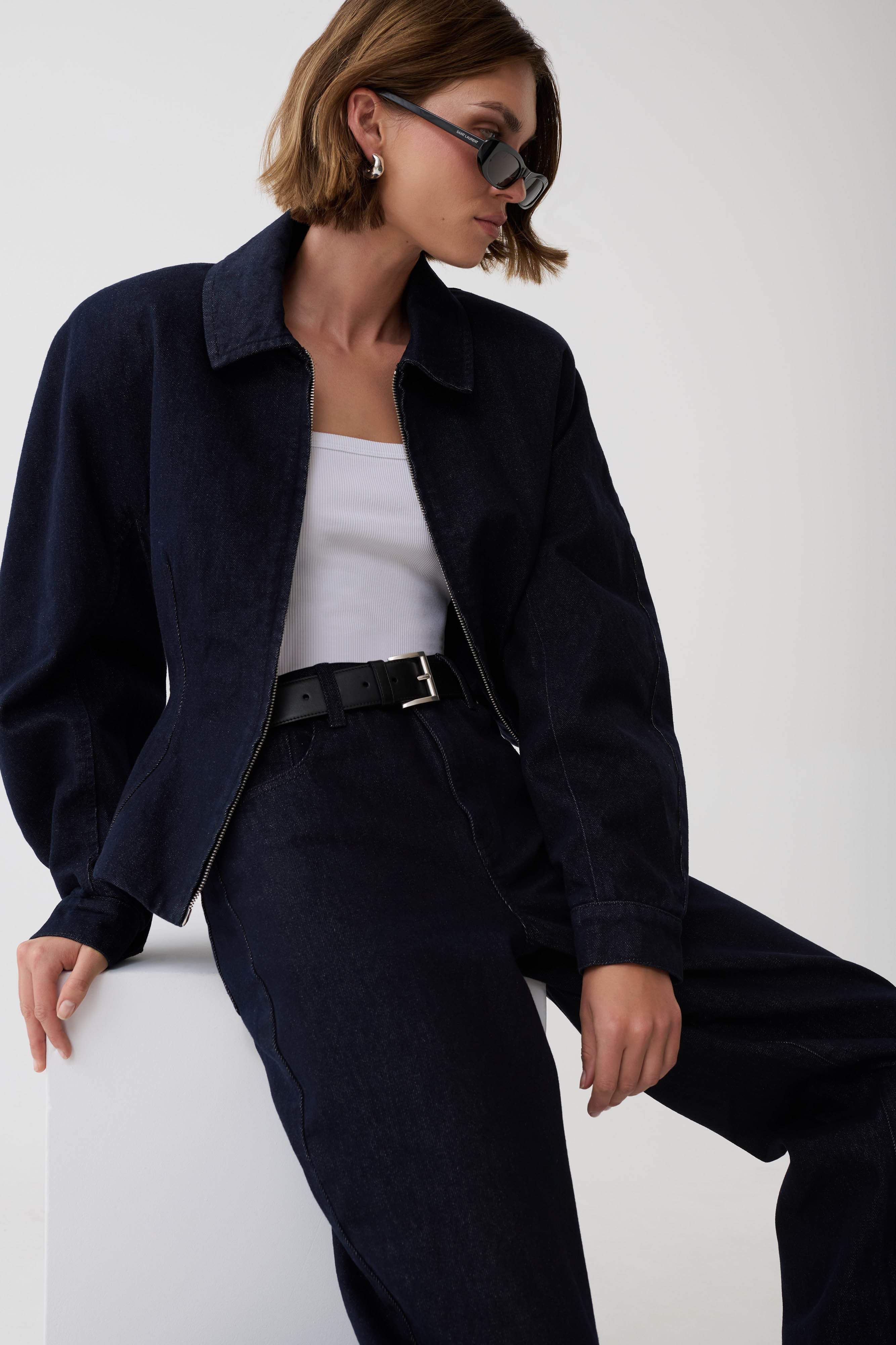 Mariah Denim Zip Jacket - Dark Indigo | MESHKI US