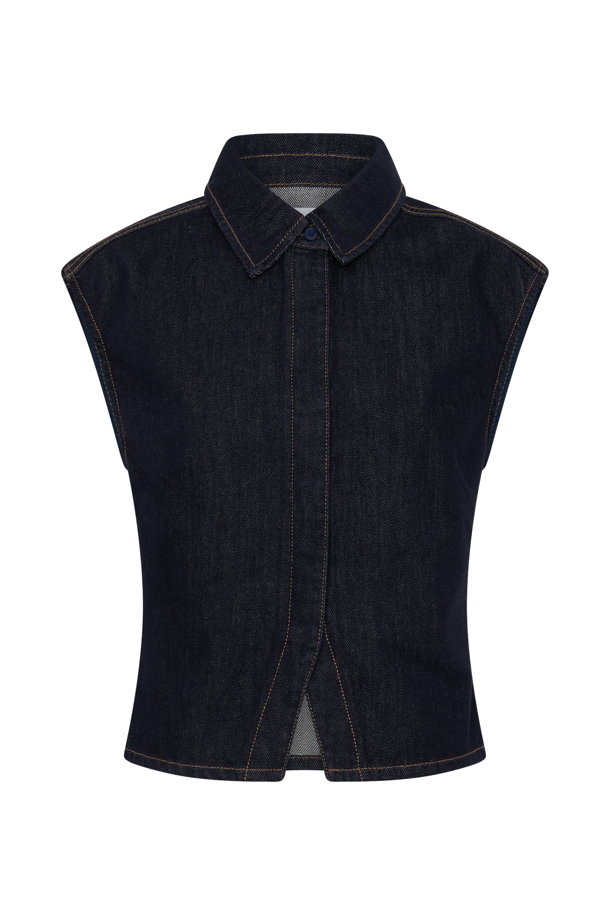 Jeremy Collared Denim Longline Top - Washed Indigo Blue