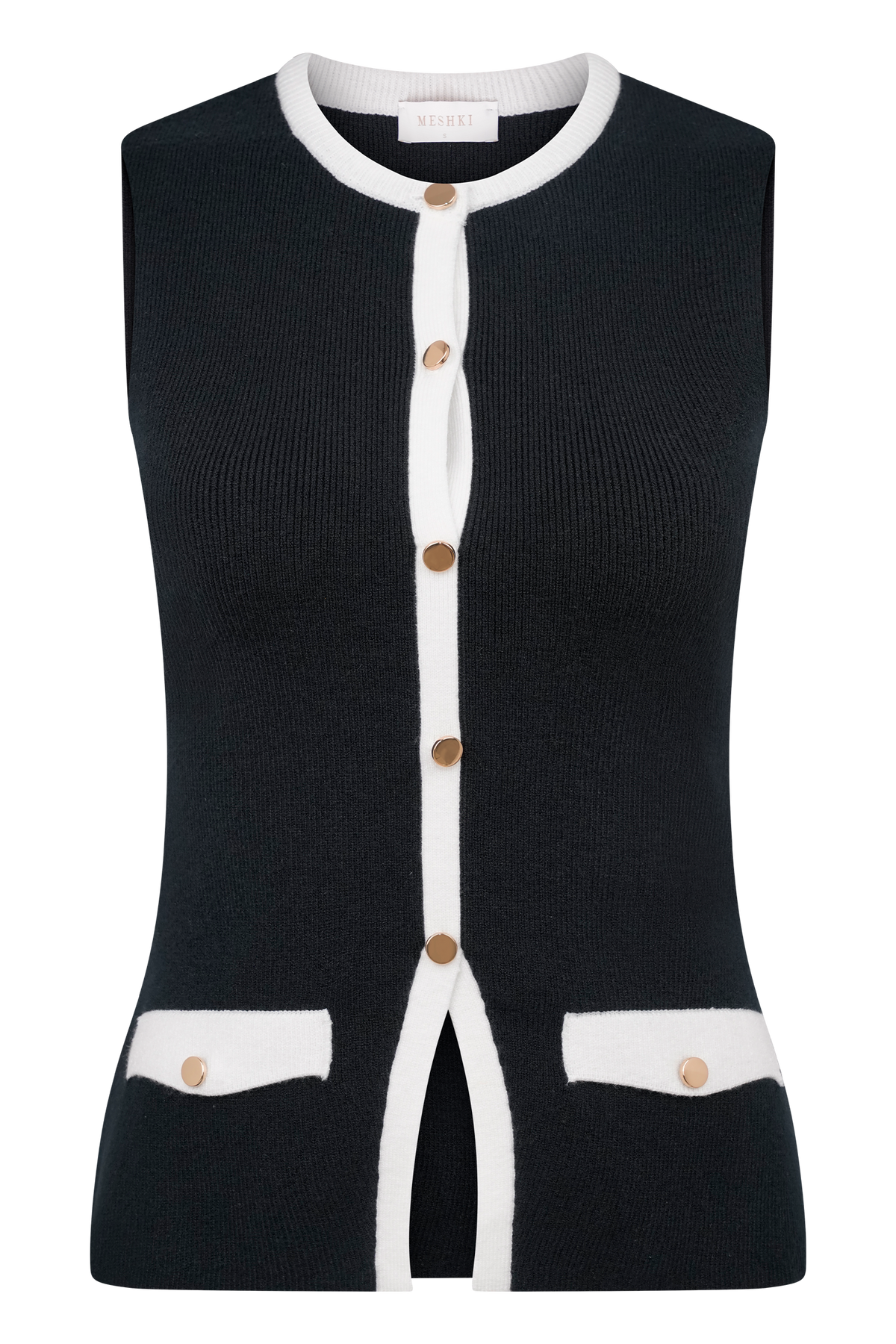 Julianne Contrast Knit Top - Black/White