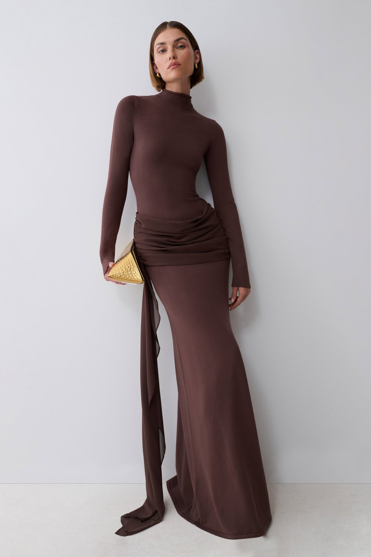 Grayson Knit Chiffon Maxi Dress - Chocolate