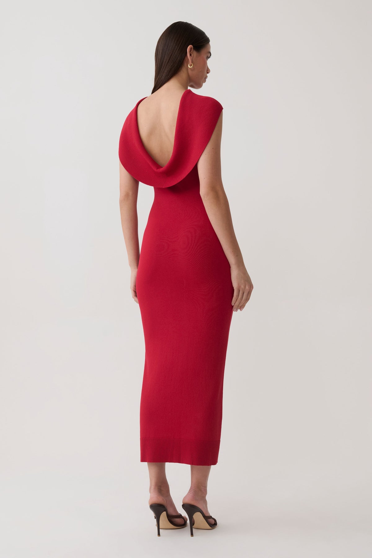 Ellen Ribbed Midi Column Knit Dress - Red