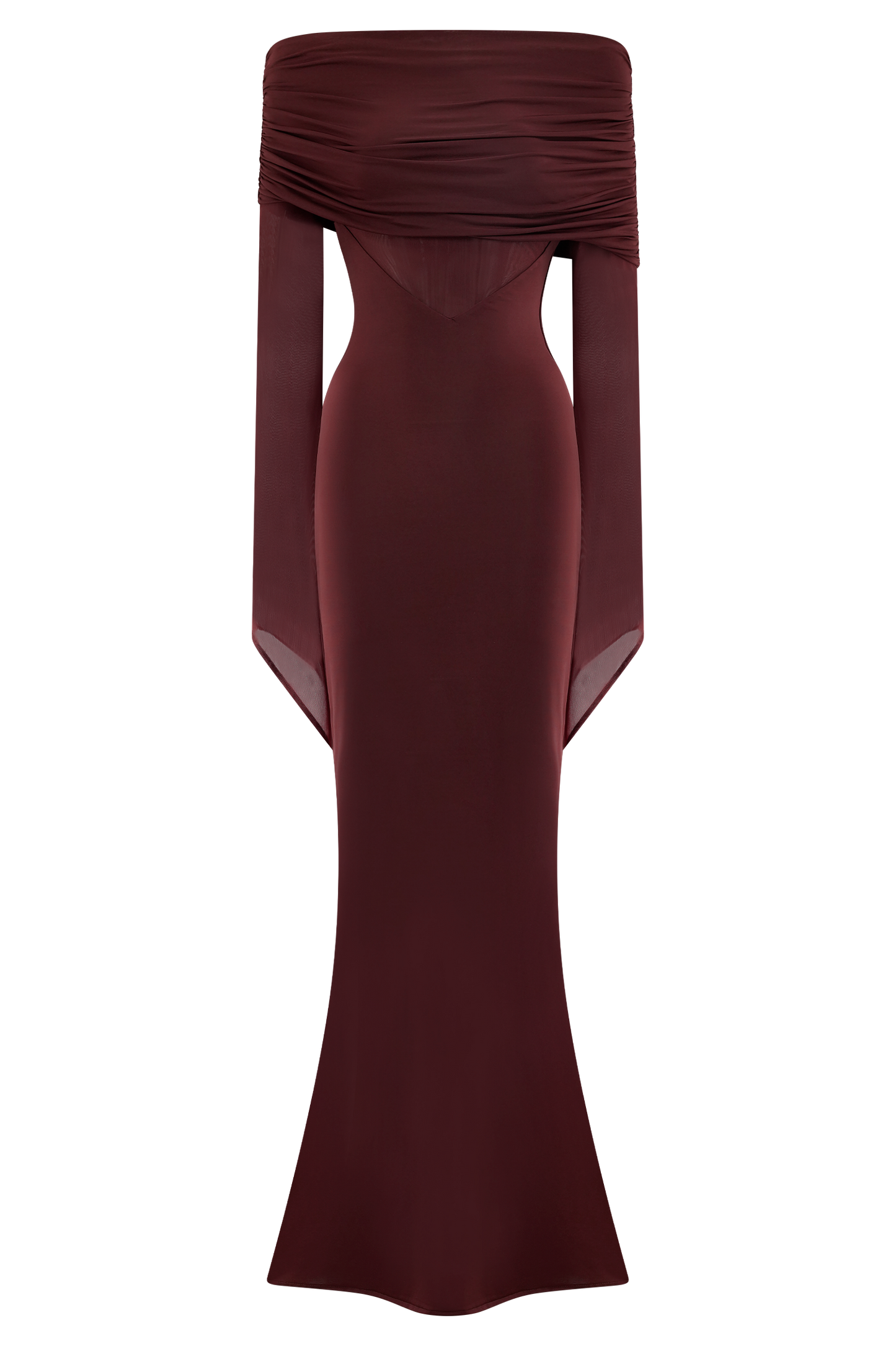 Kaitlin One Shoulder Slinky And Mesh Maxi Dress - Burgundy
