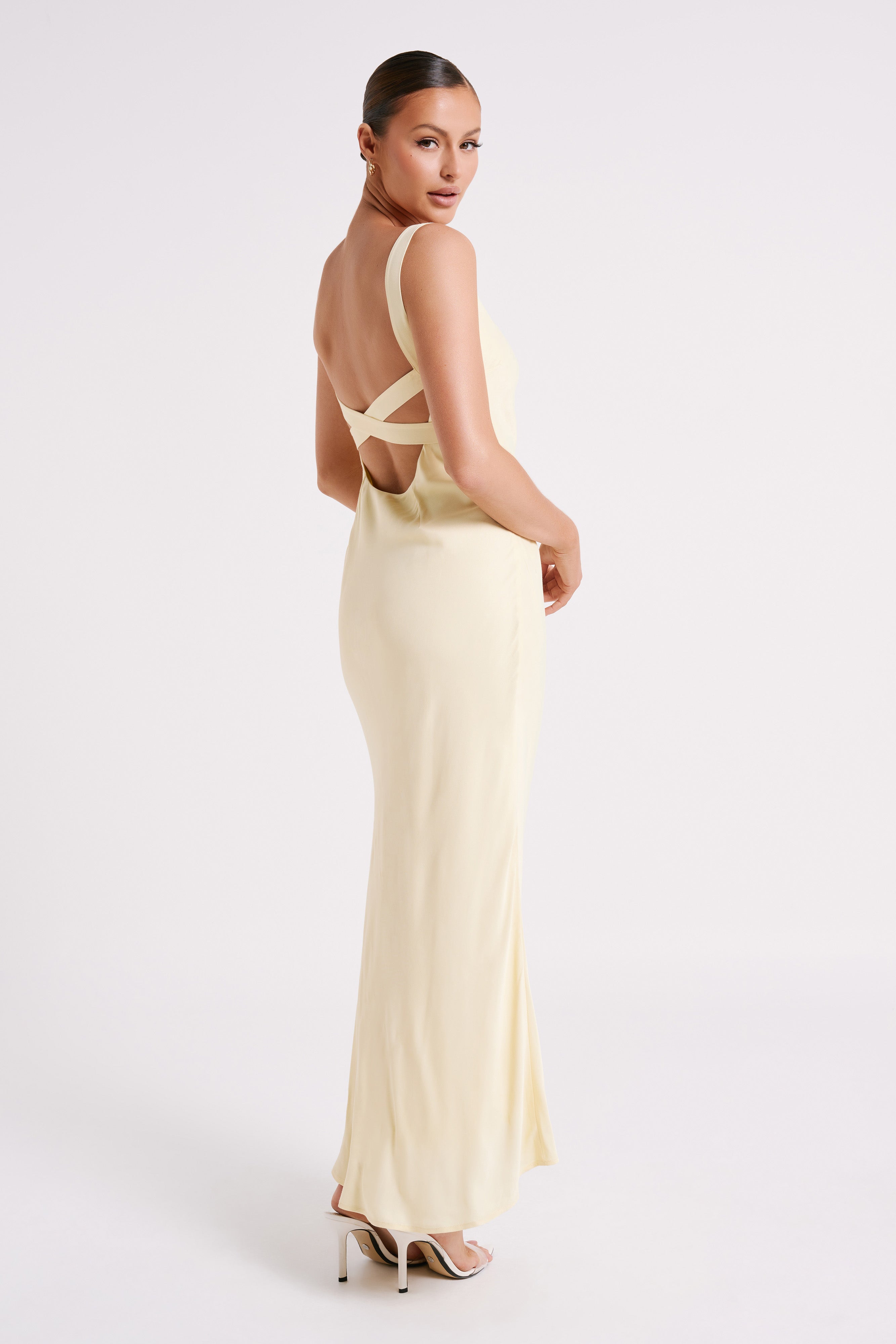 yellow satin maxi dress Olivia Soft Matte The Lulus Perfectly Classy Yellow Satin Strappy Maxi Dress brings the perfect amount of sexy meets chic Floor Length Yellow Satin Dress