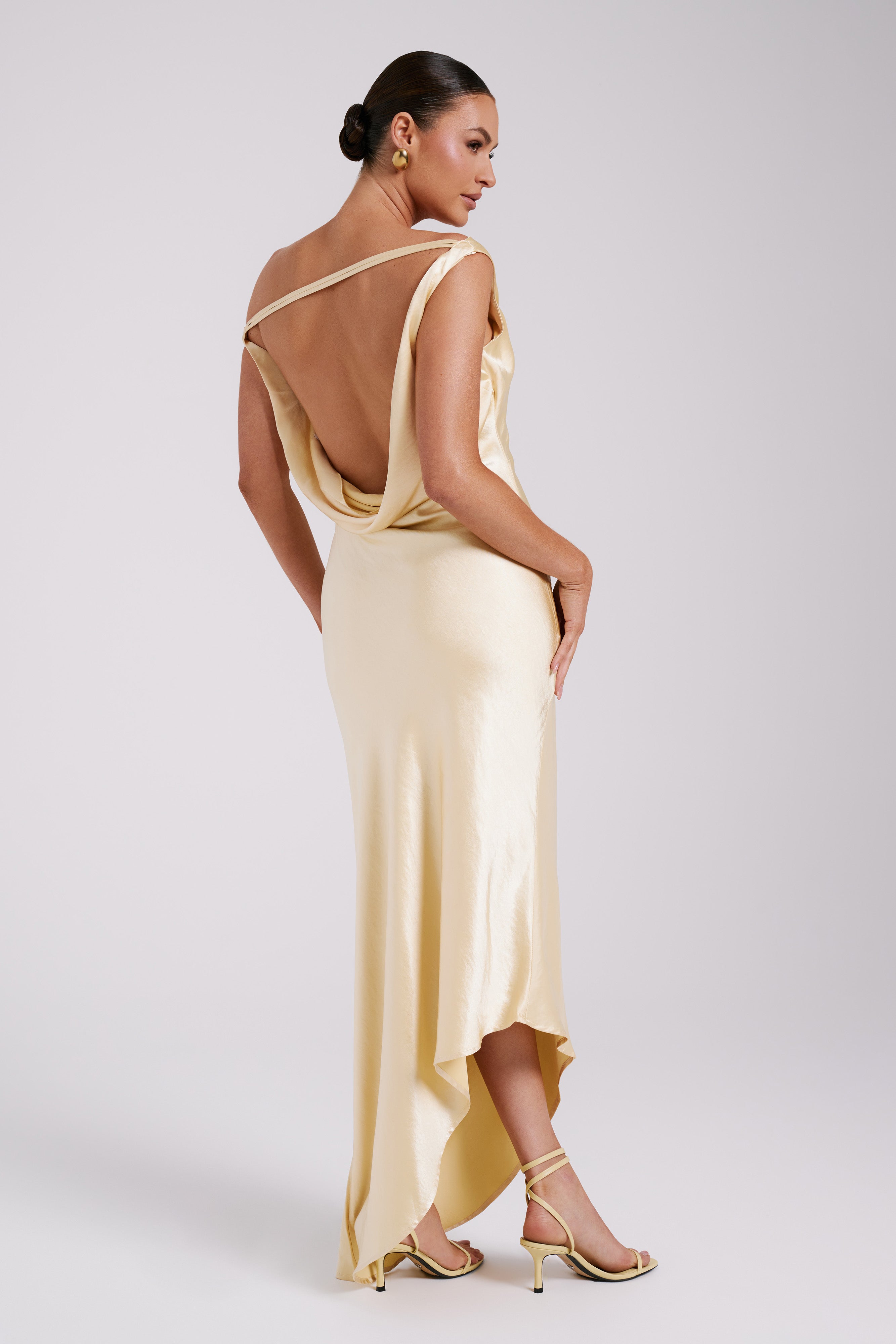 Yvette Slip Maxi Dress With Asymmetrical Hem - Butter | MESHKI US Yvette Slip Maxi Dress With Asymmetrical Hem - Butter | MESHKI US