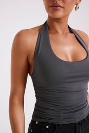 Marie Recycled Nylon Halter Top - Charcoal