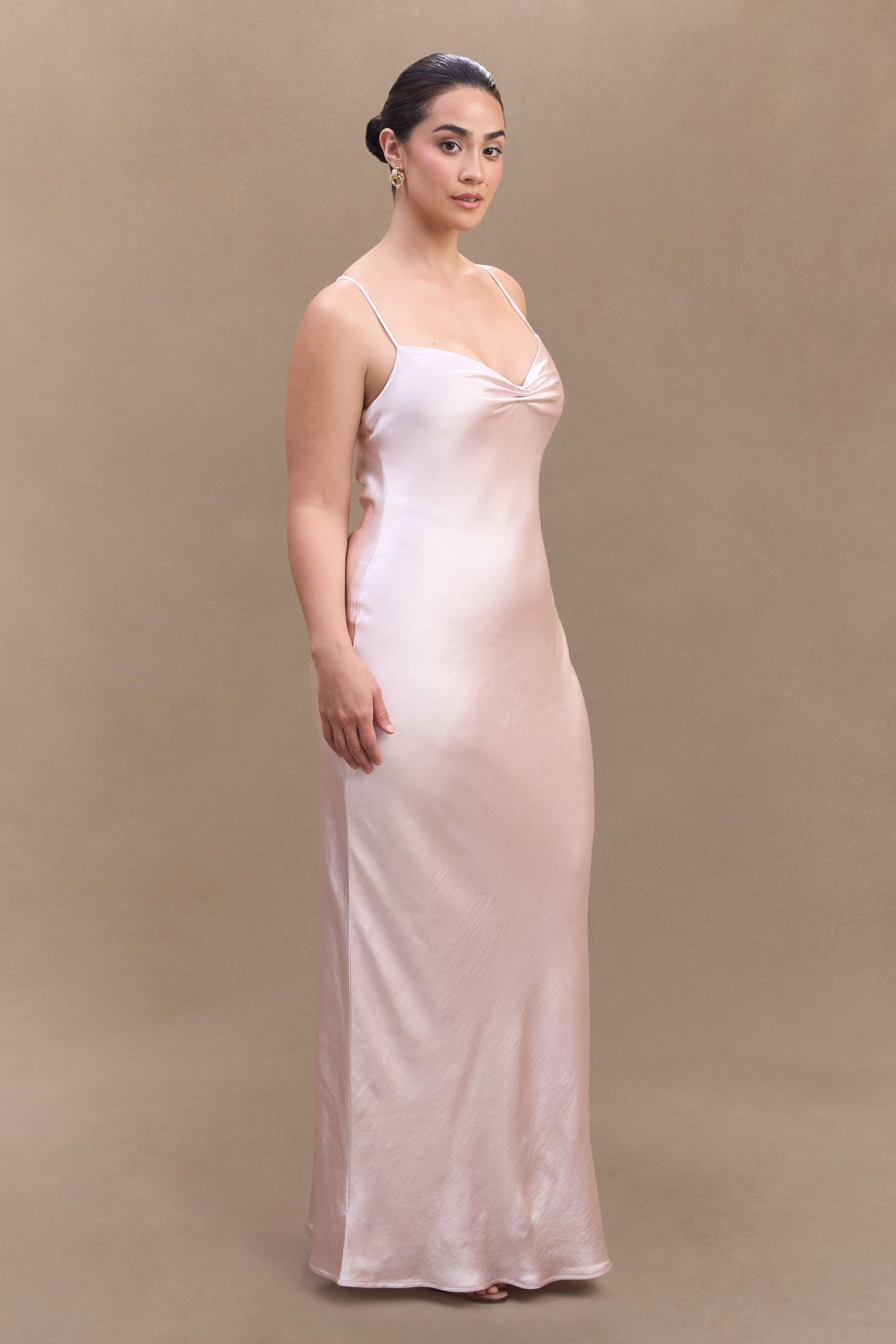 Lilly Sweetheart Satin Maxi Dress - Soft Pink
