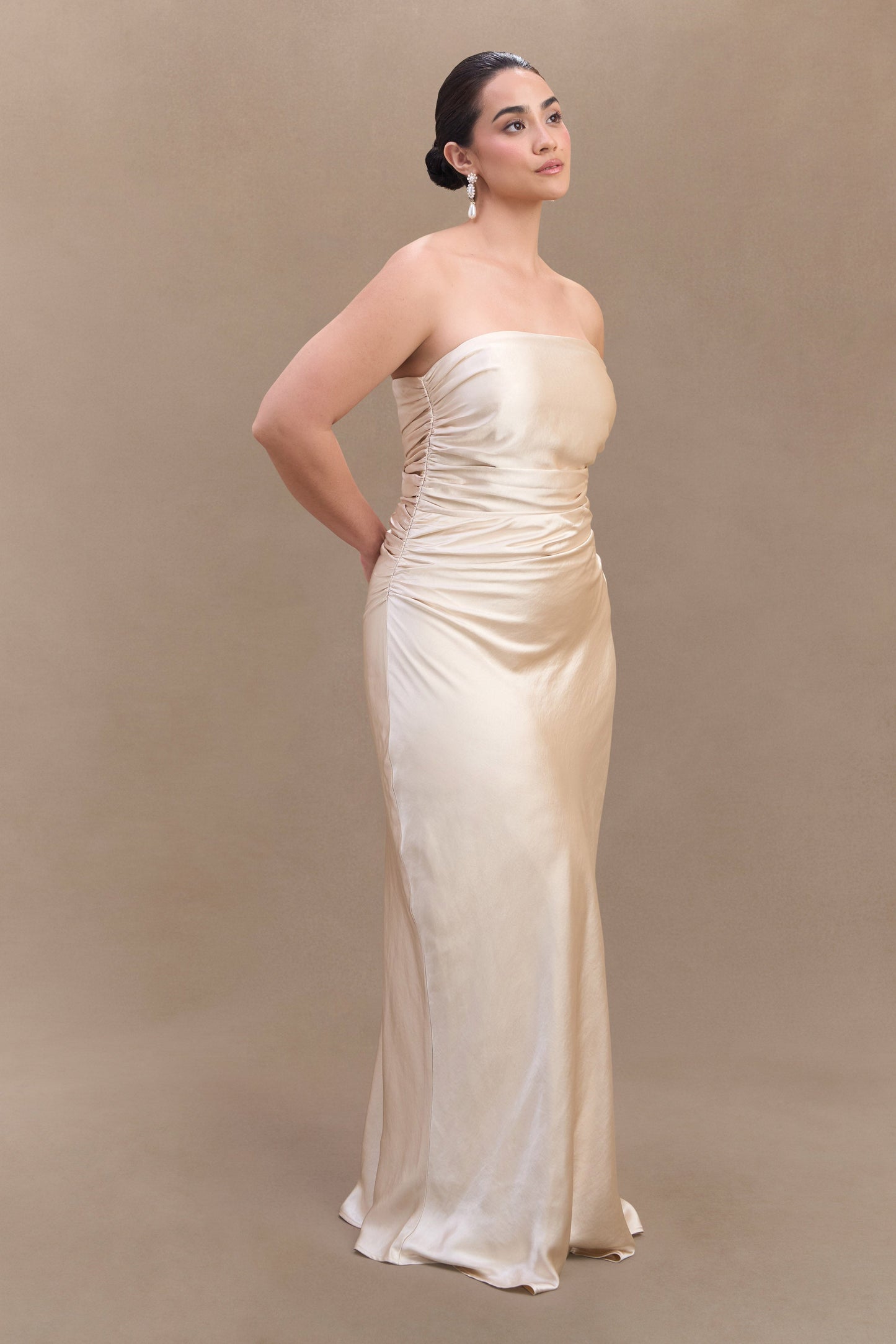 Cedar Strapless Satin Maxi Dress - Blush Gold