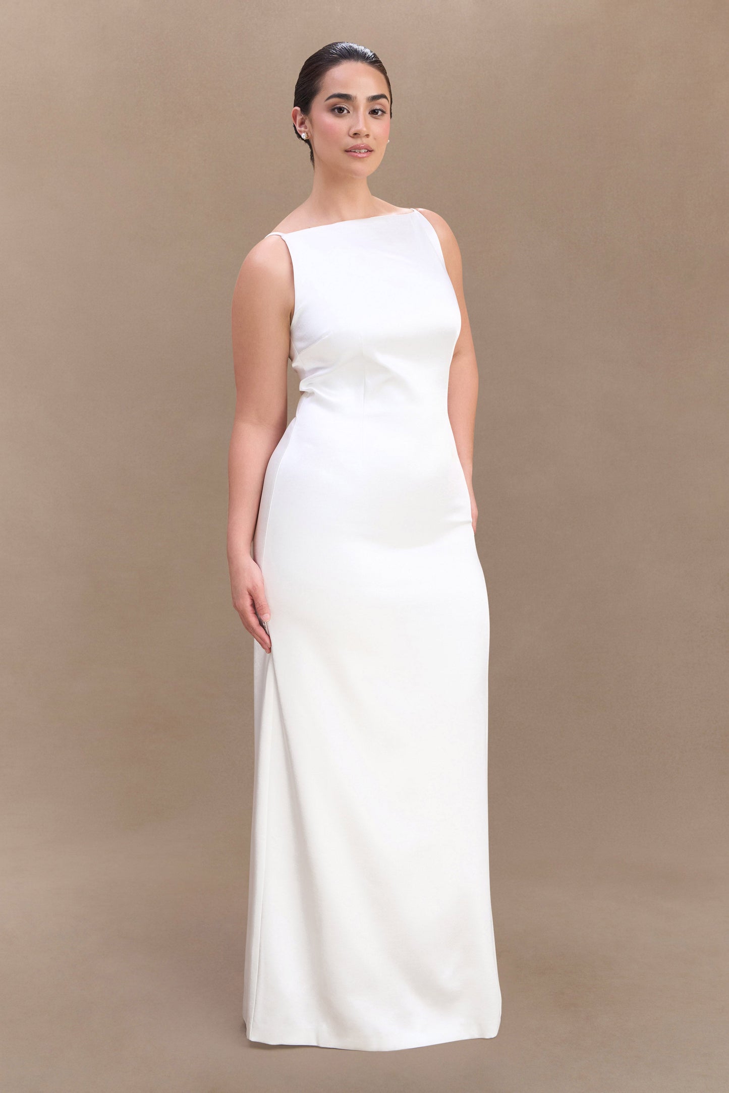 Violet Sleeveless Satin Maxi Dress - White