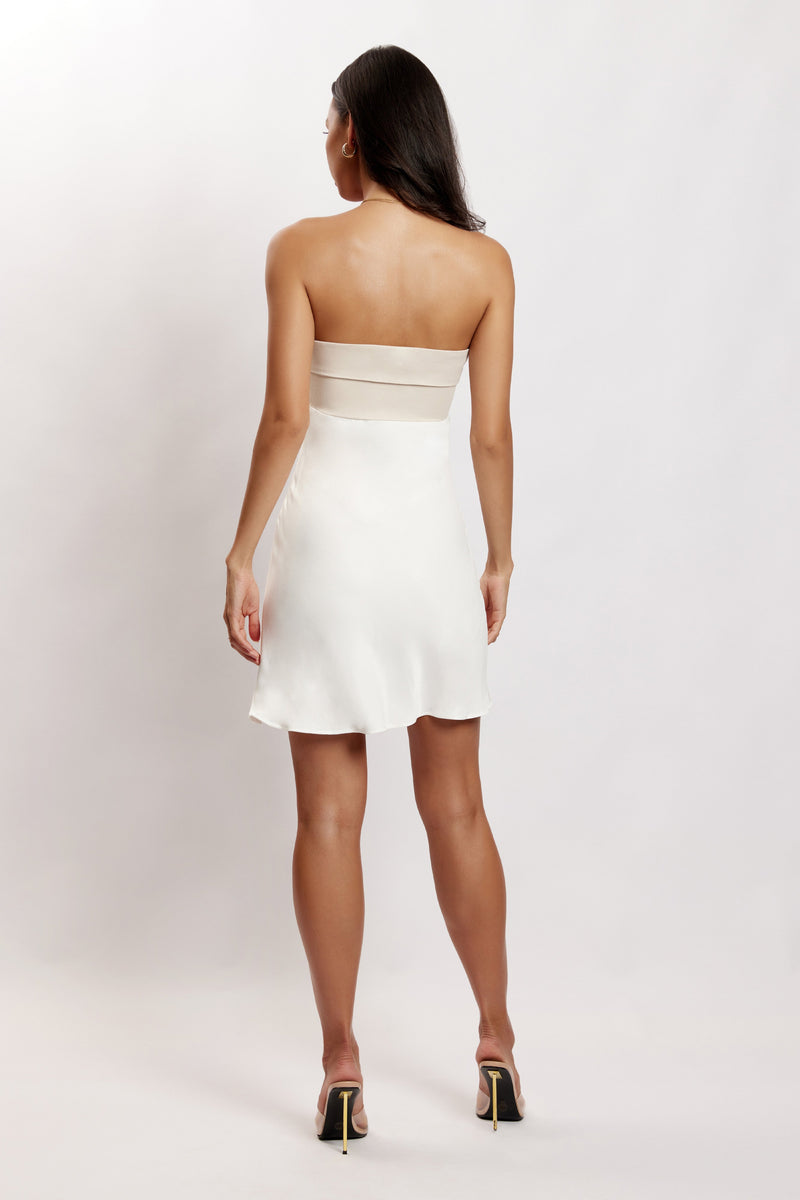 NWT Superdown Sonya White Bustier Mesh Strapless Dress Medium