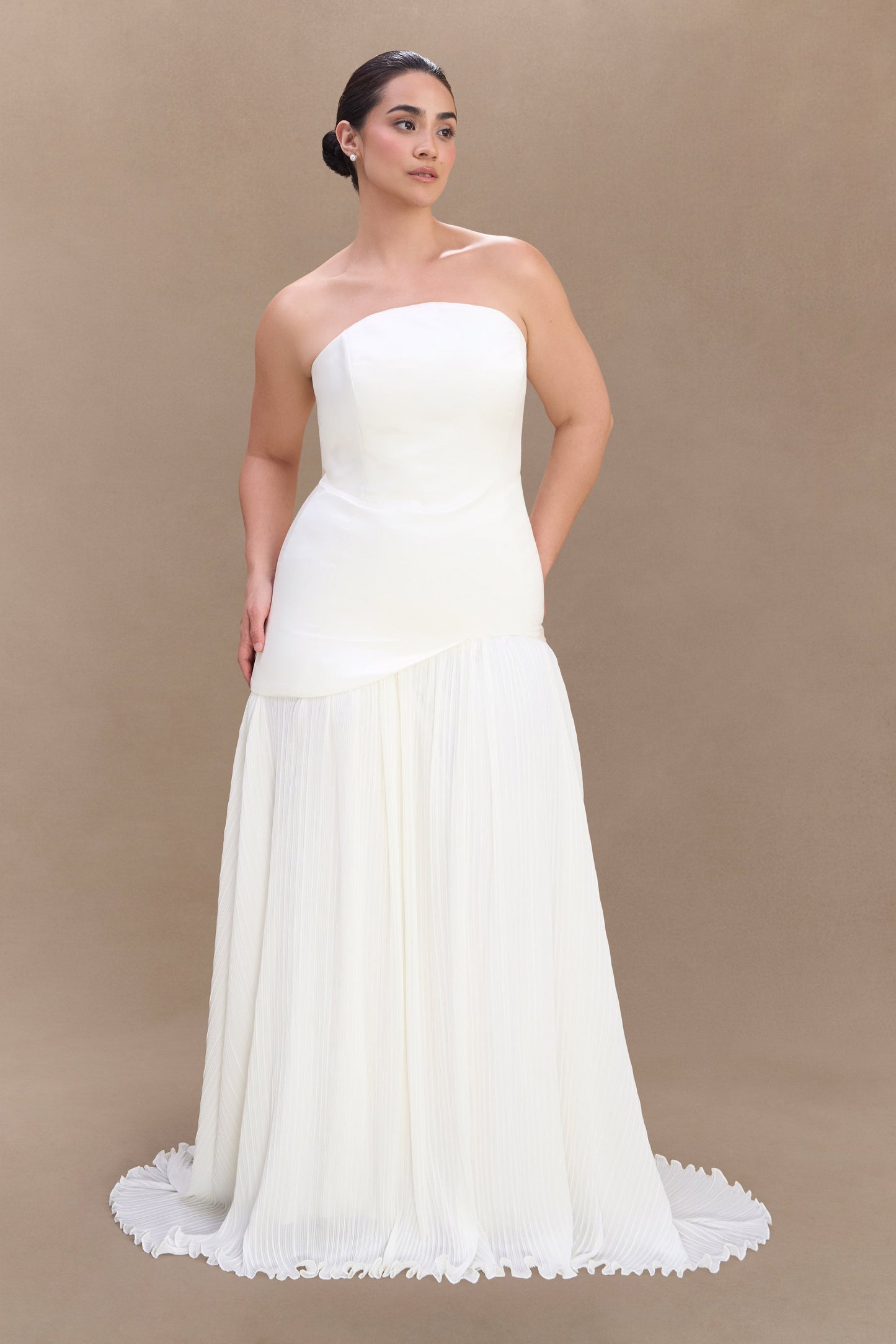 Juno Strapless Pleated Maxi Gown - White