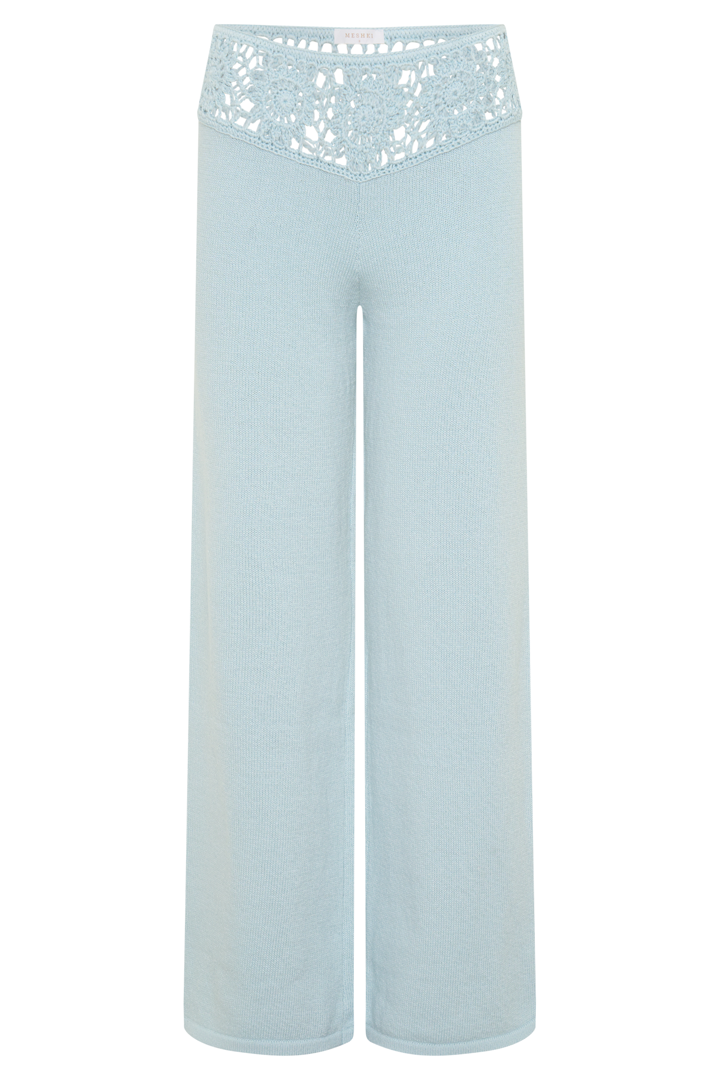 Miley Crochet Waistband Straight Leg Pant - Pale Aqua
