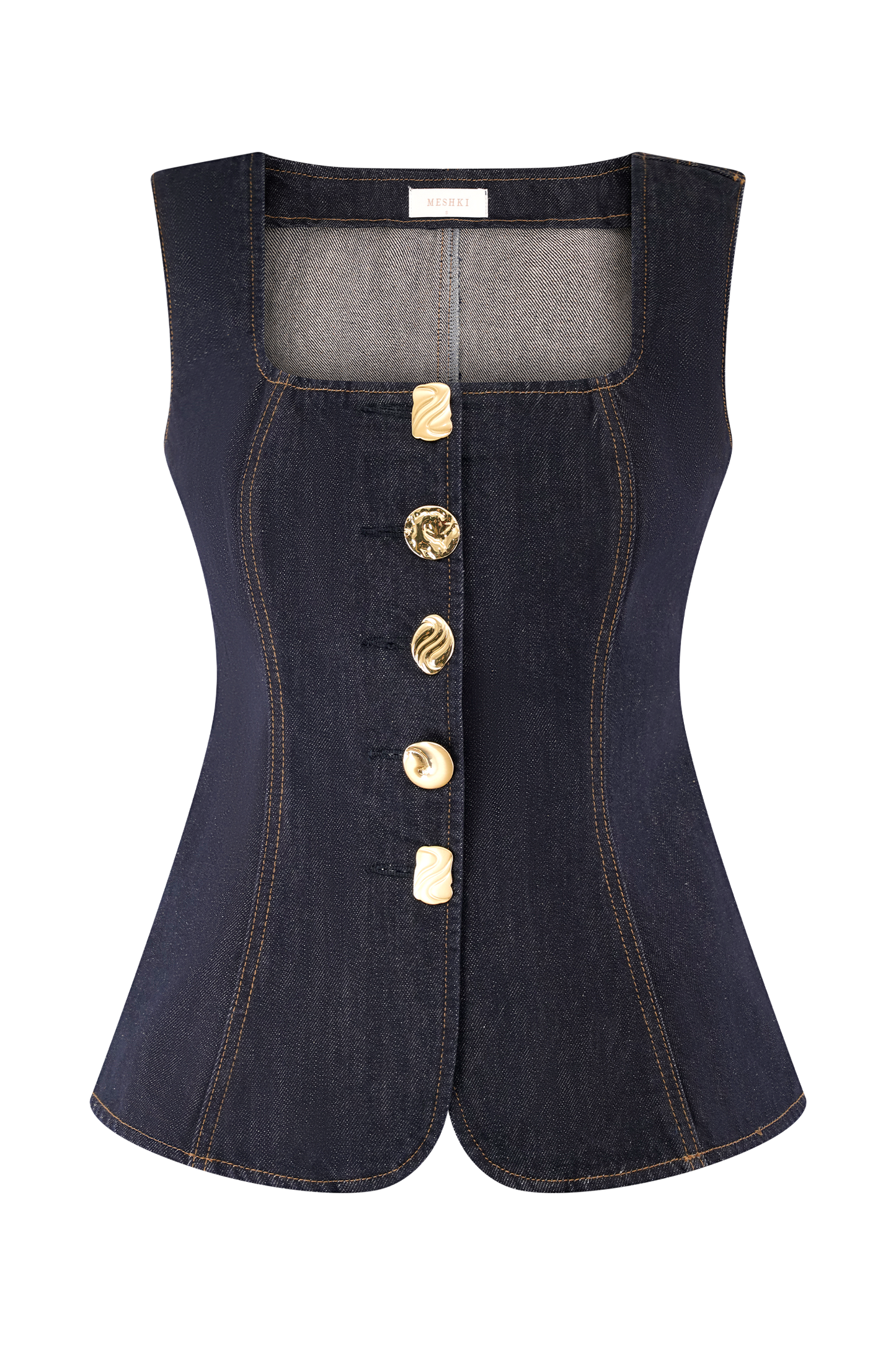 Neve Sleeveless Buttoned Denim Top - Washed Indigo Blue