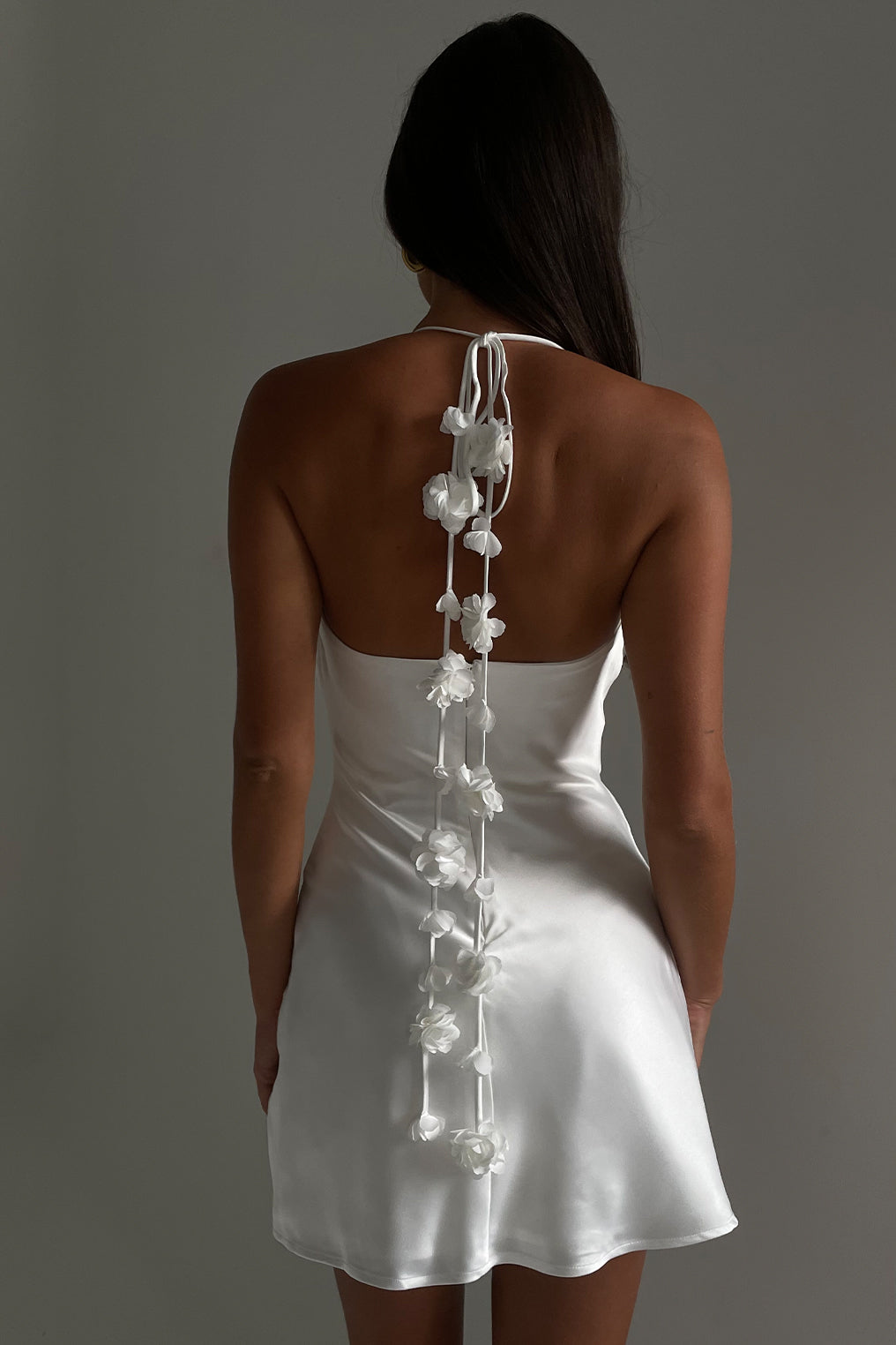 mini halter dress white Corbin Denim Neck 5% Spandex Otillie Rose Halter Mini Dress