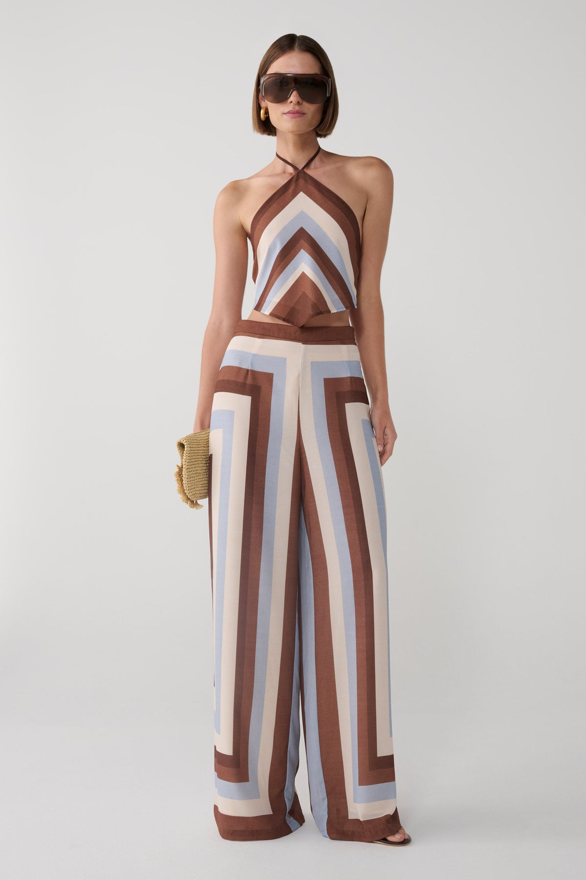 Rachel Chiffon Straight Leg Pants - Blue Stripe