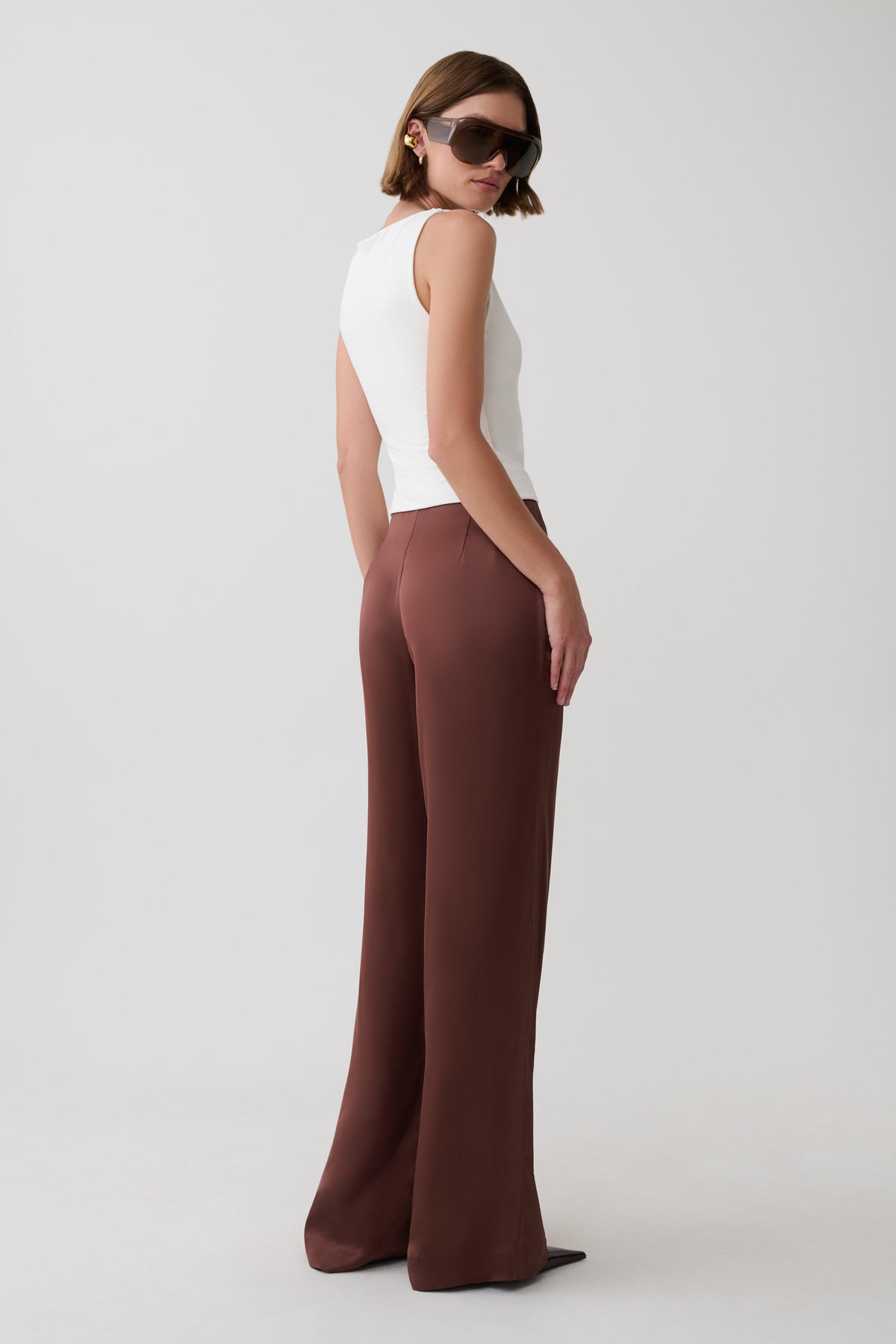 Sydney Straight Leg Satin Pants - Dark Chocolate