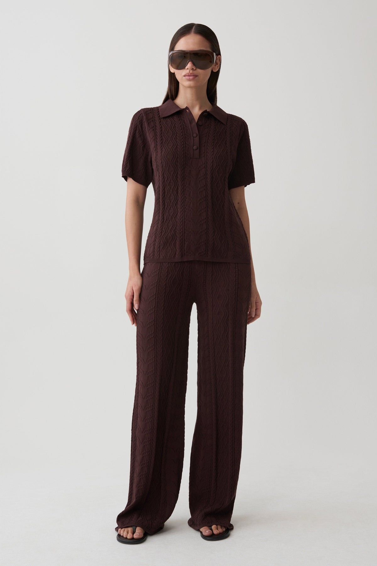 Jill Pointelle Knit Pants - Chocolate