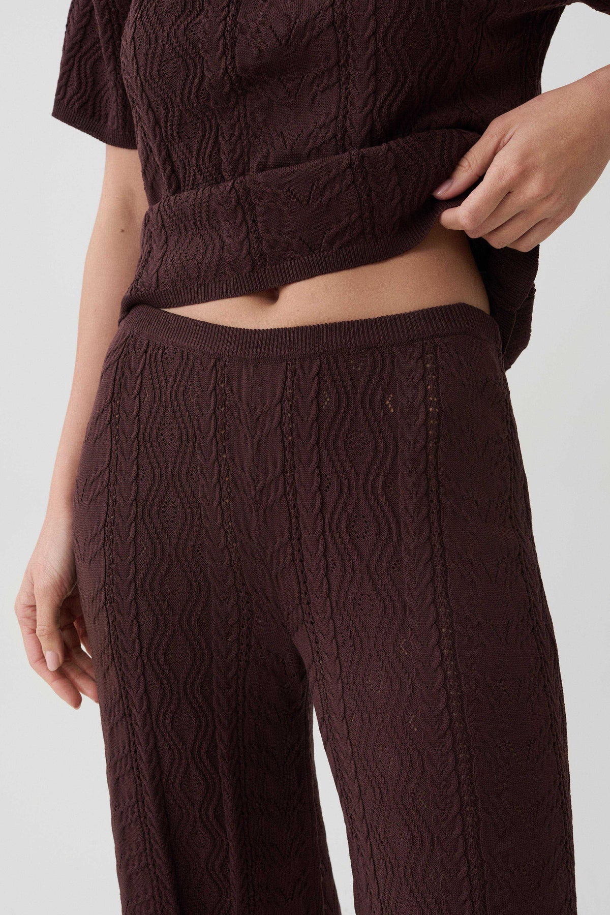 Jill Pointelle Knit Pants - Chocolate