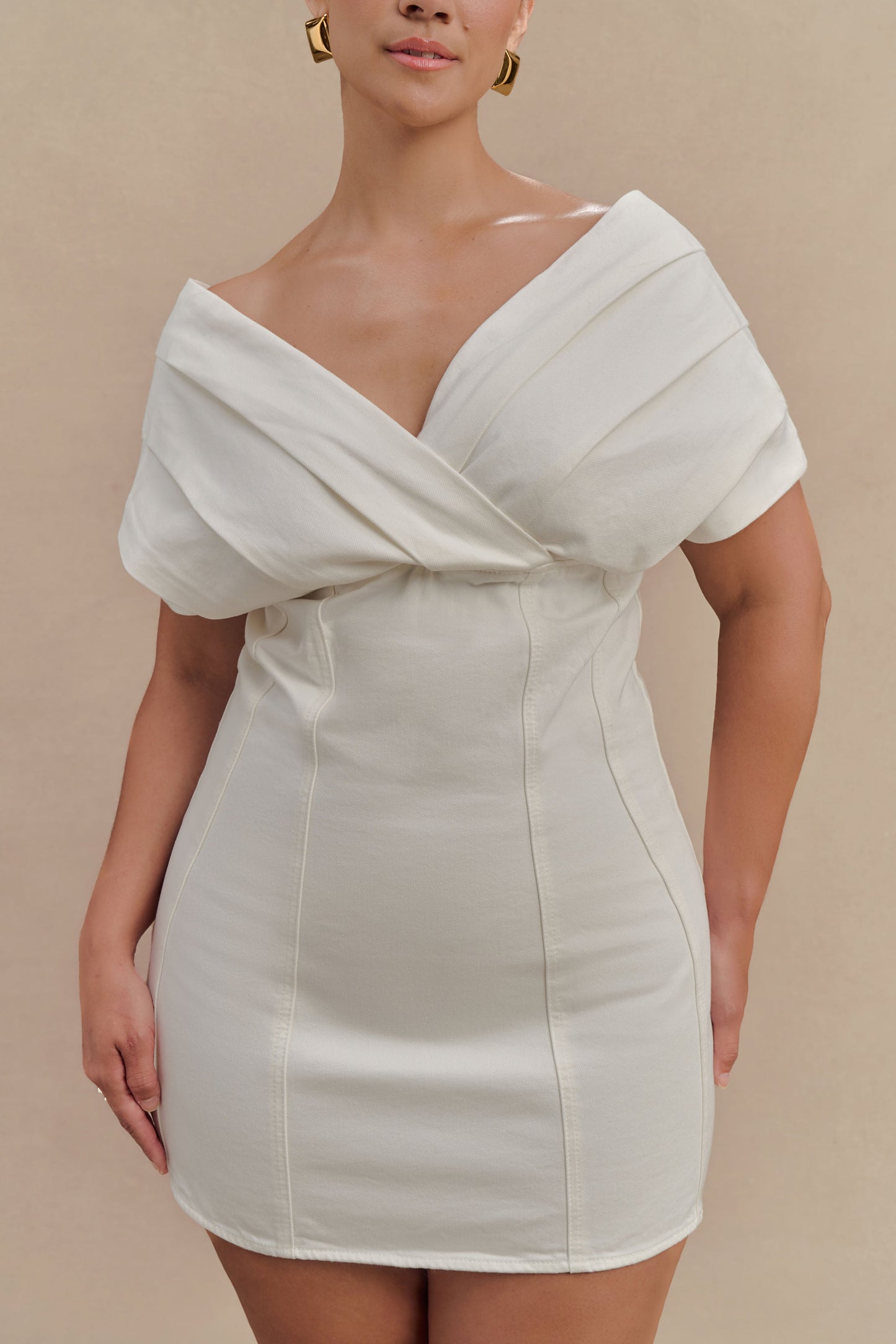 Pascale Off Shoulder Denim Mini Dress - White